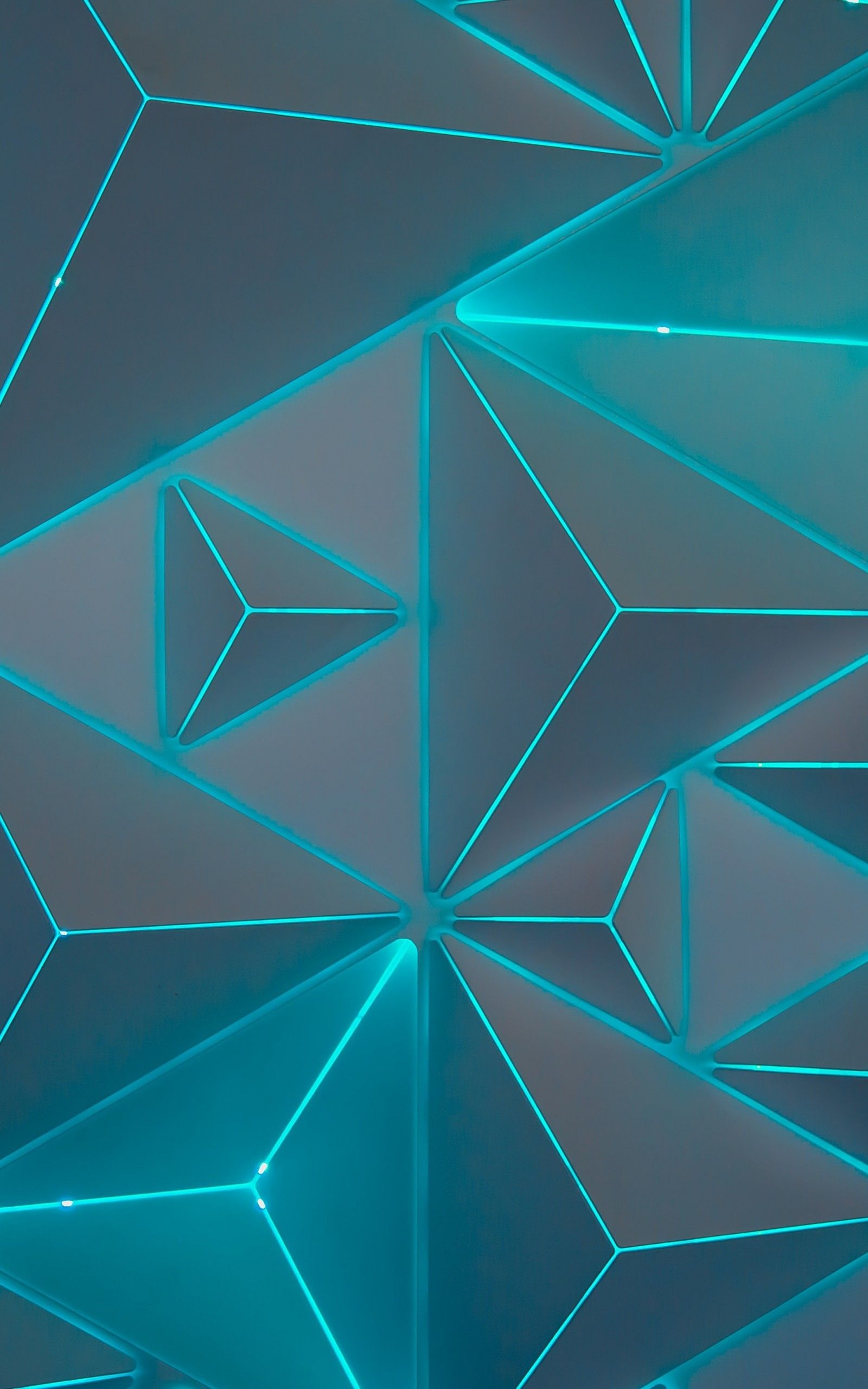 Download 1600x2560 Triangles, Neon Light, Geometric Wallpaper