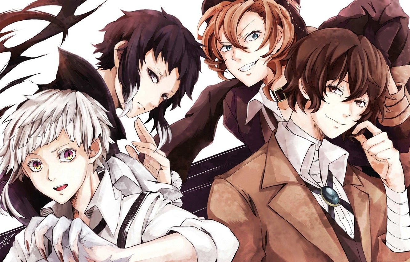 Wallpaper group, anime, art, guys, characters, Bungou Stray Dogs, Stray Dogs: A Literary Genius, Nakahara Chuuya, Dazai Osamu image for desktop, section сёнэн