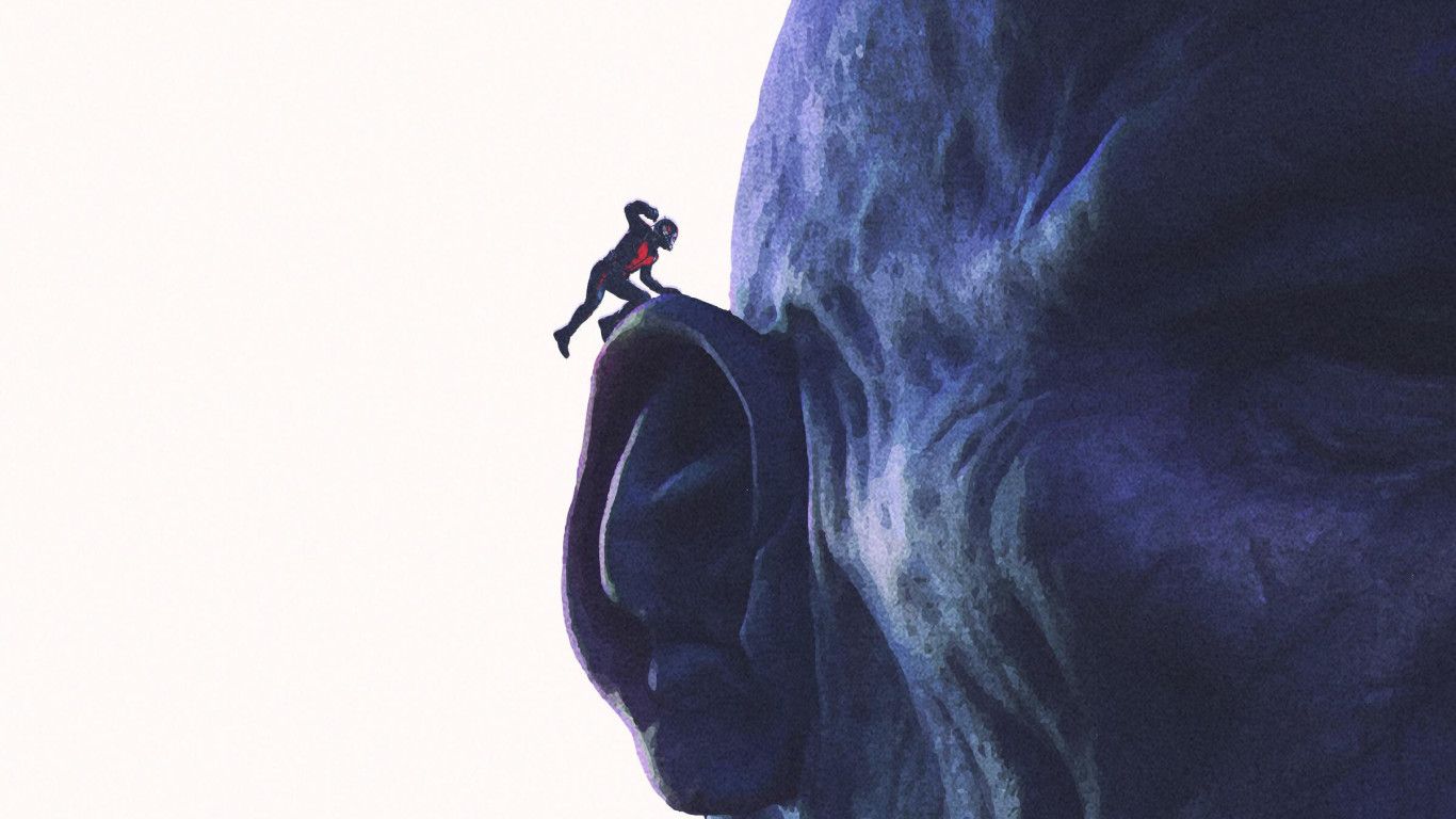 Antman Goes Into Ear Of Thanos Artwork 1366x768