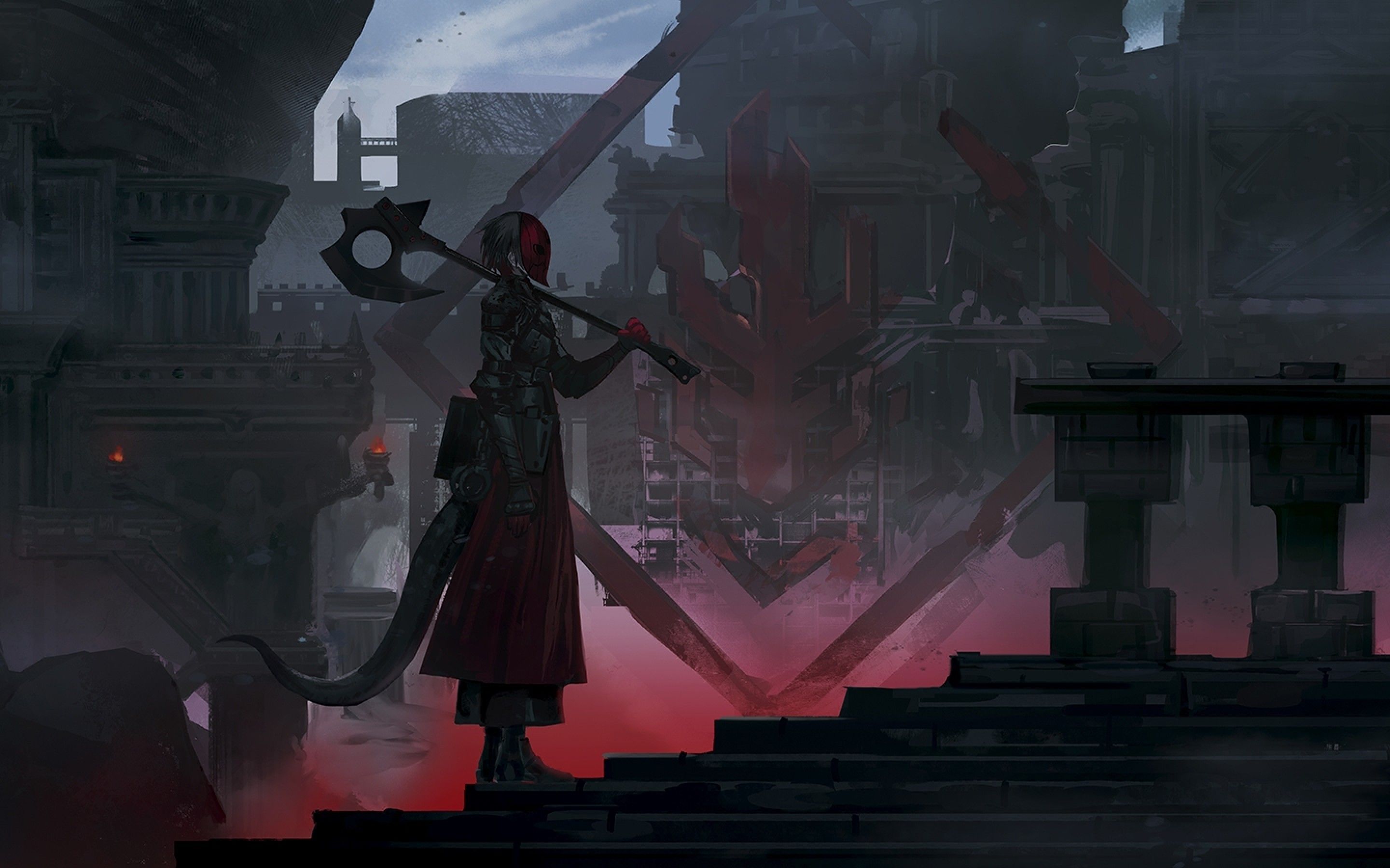 Download 2880x1800 Anime Boy, Fantasy World, Armor, Black Hair