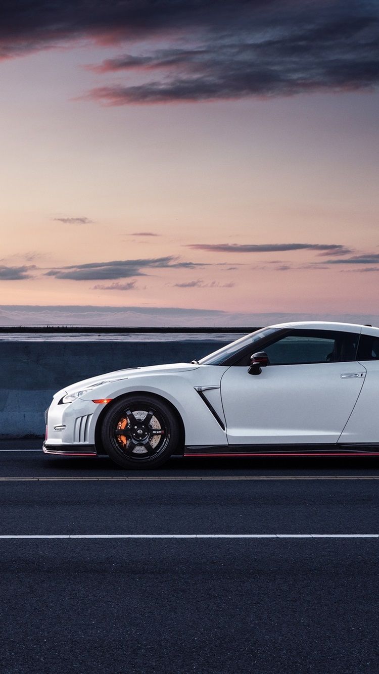 Nissan GT R R35 White Car Side View 750x1334 IPhone 8 7 6 6S