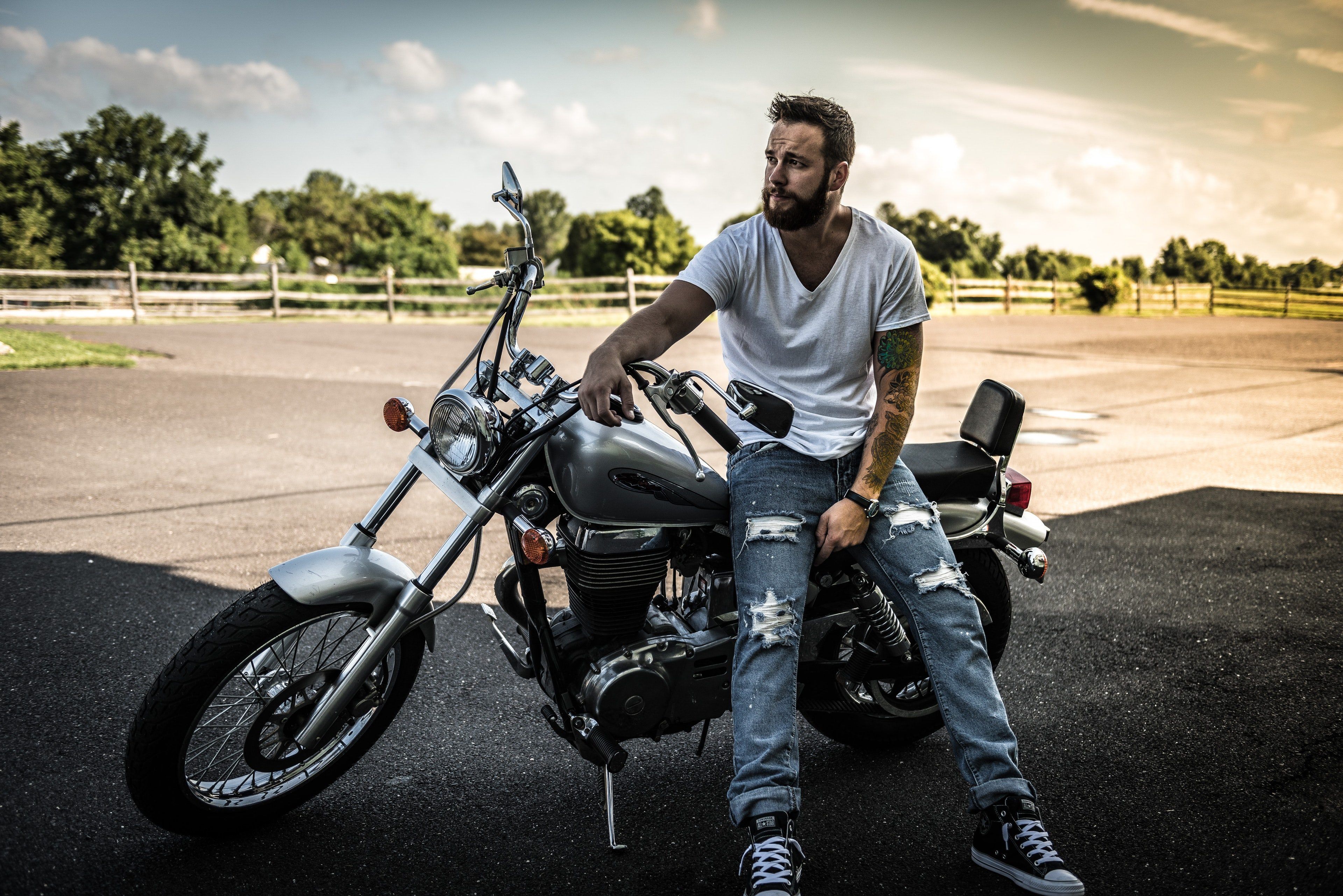 Awesome Man With Bike And Beard Wallpaper 4k Standing