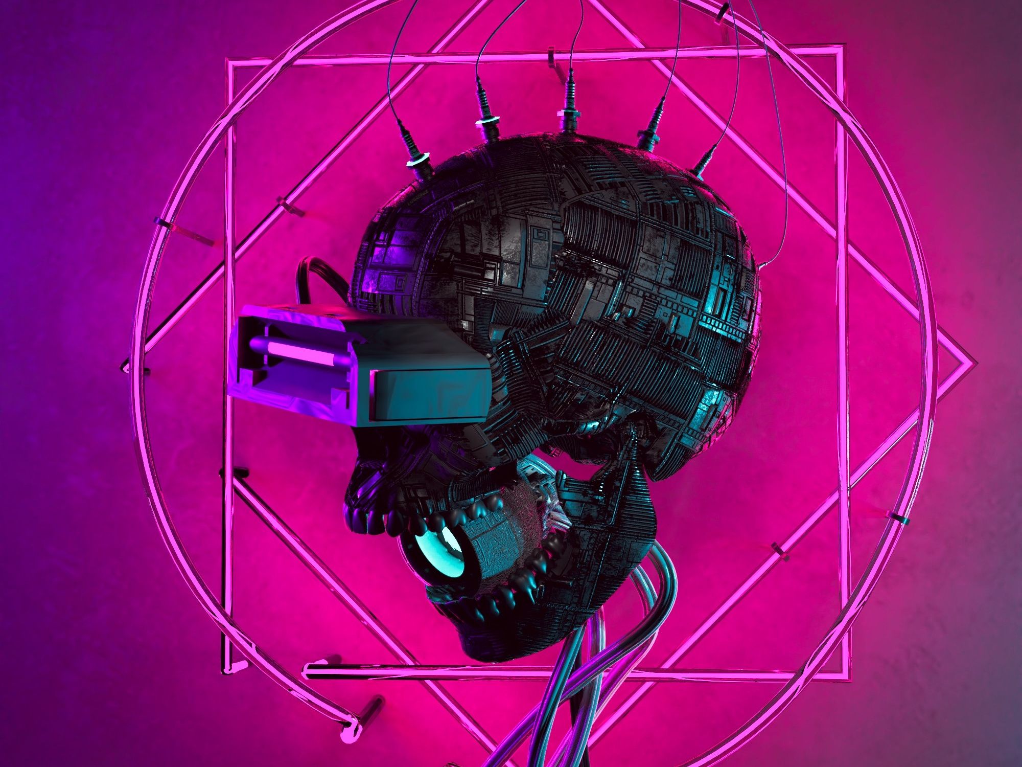 Cyber skull 2077 3D artwork. + Phone and Deskk wallpaper