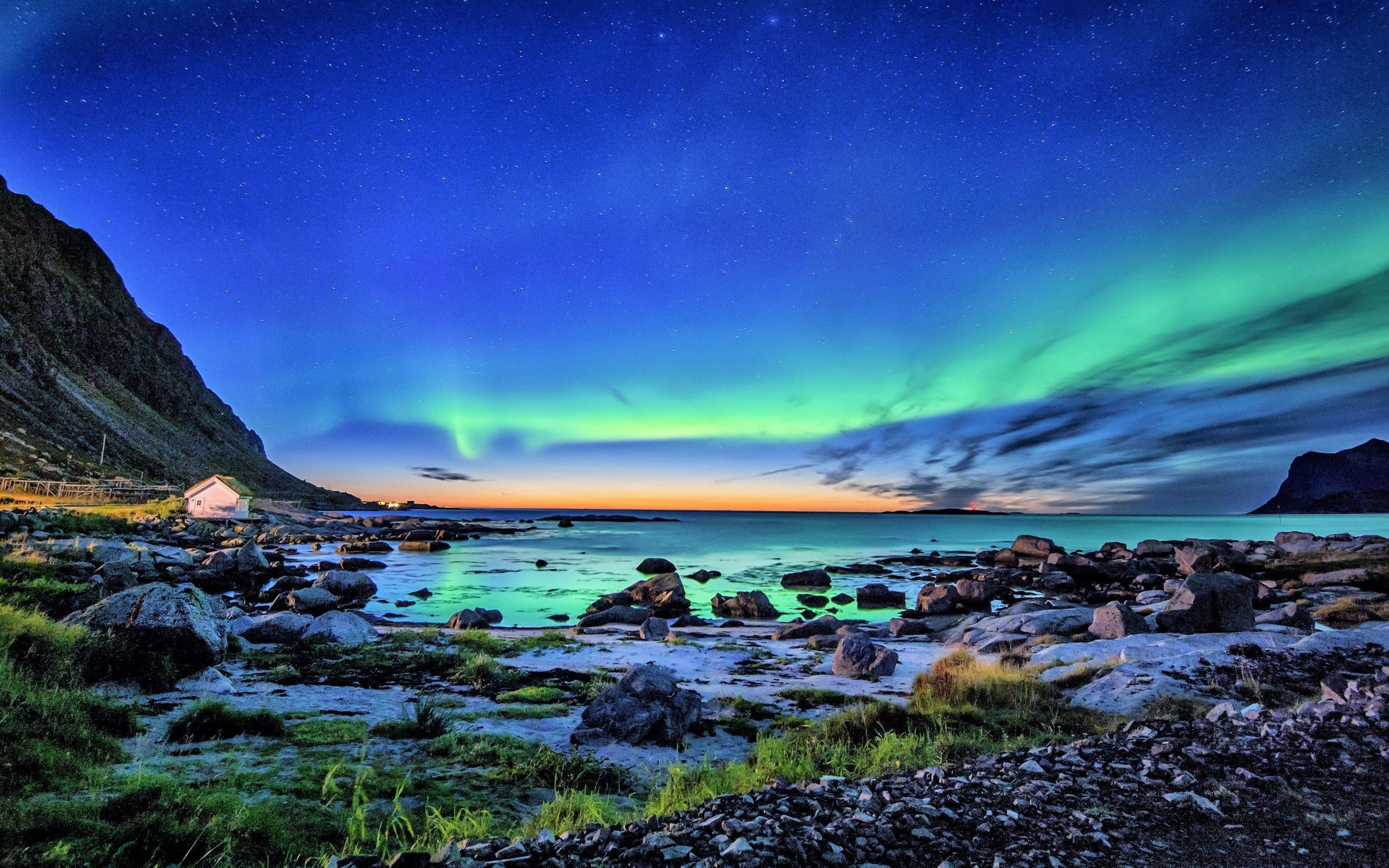 Download 2560x1600 Aurora Borealis, Northern Lights, Stones, Stars