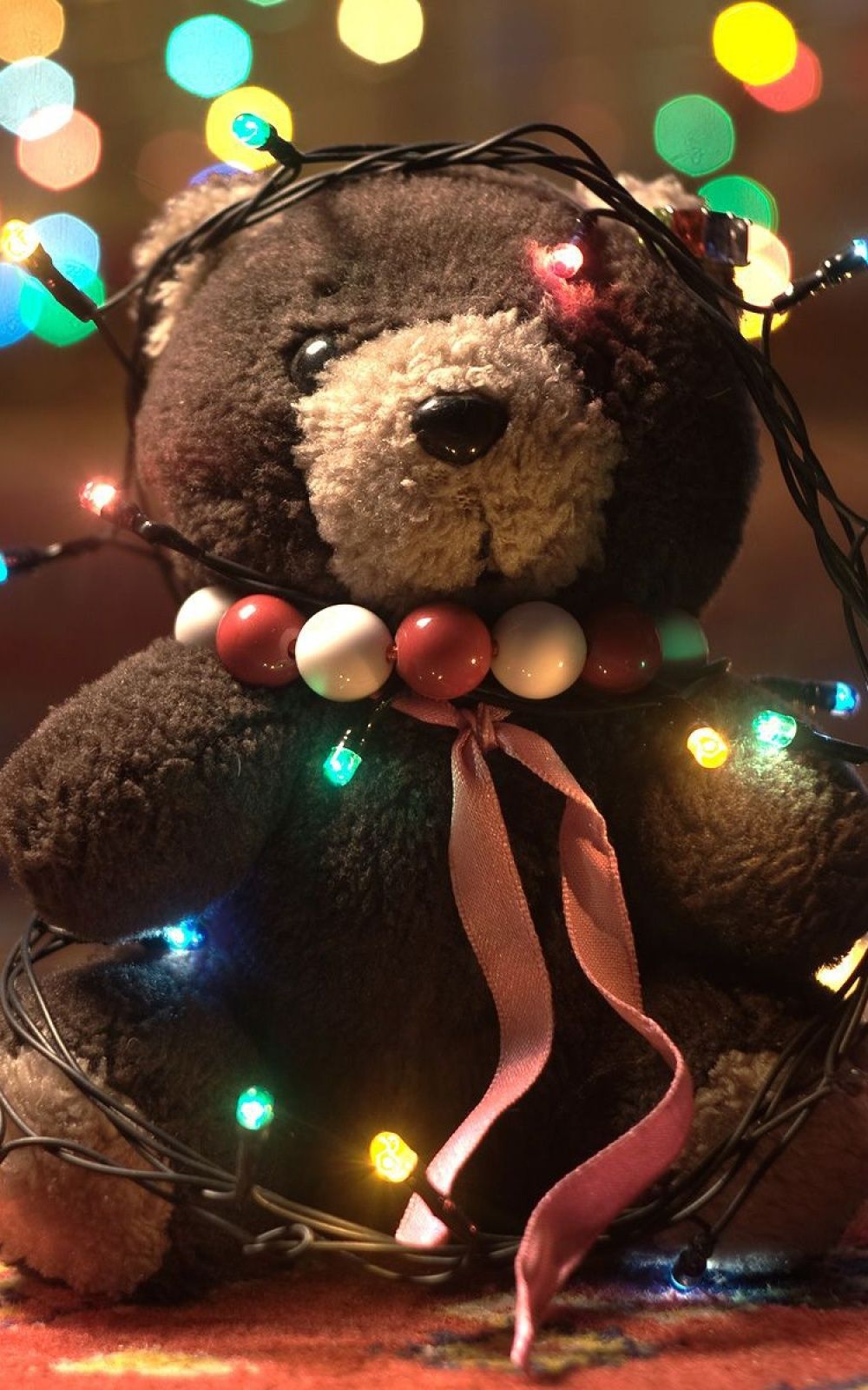 Christmas Teddy Bear Lights Android Wallpaper free download