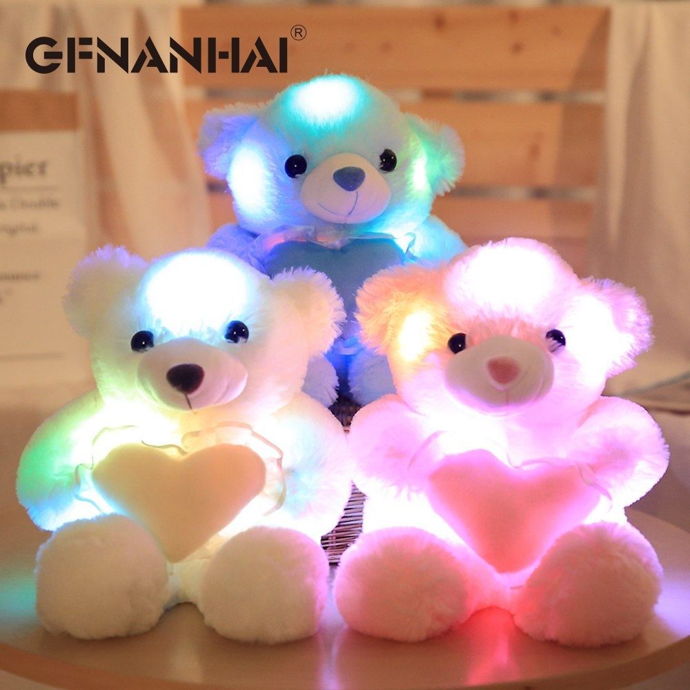 1pc 25cm cute colorful Glowing bear plush toy stuffed soft kawaii