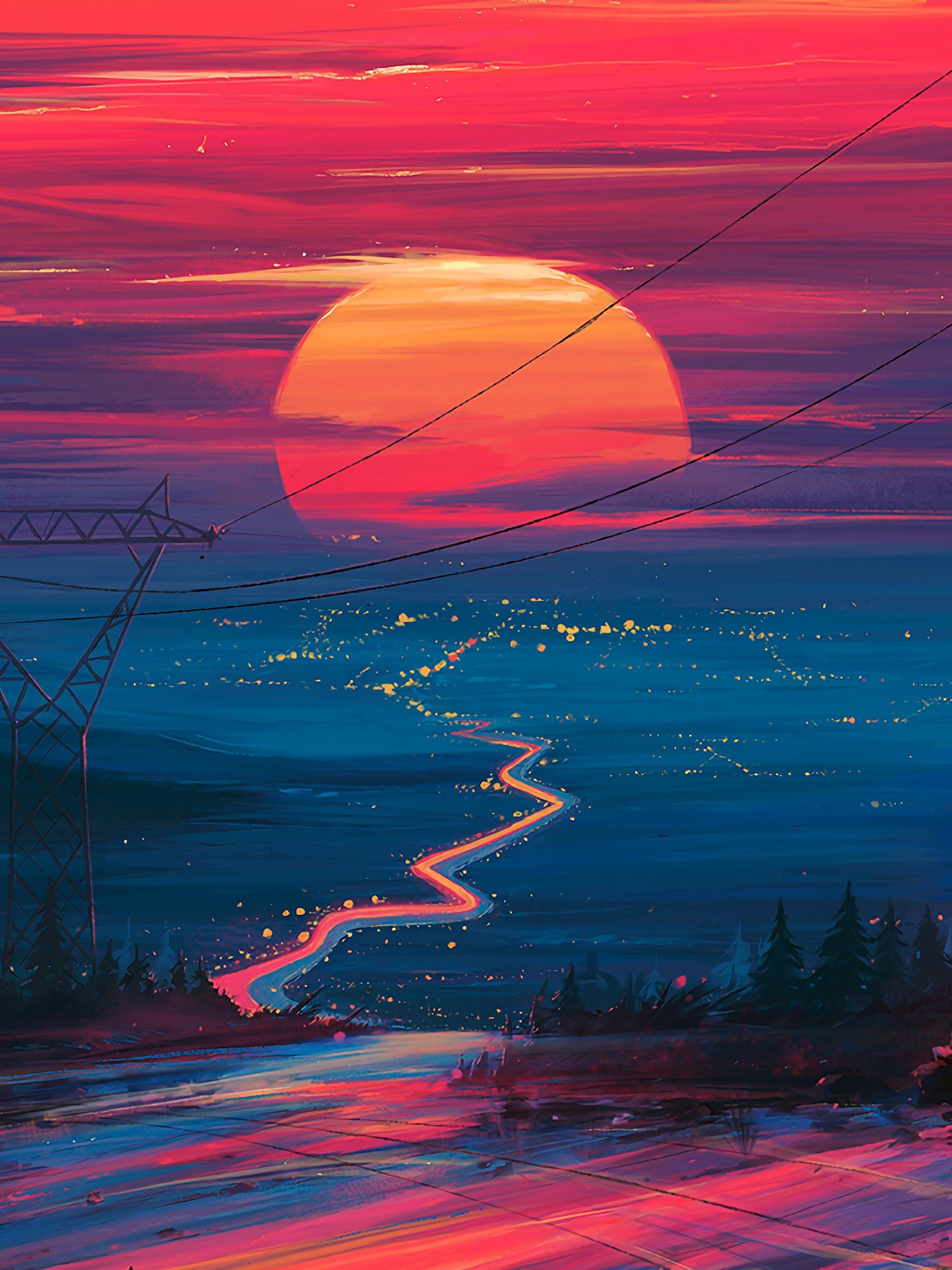 Sunset Horizon Scenery Landscape Art 4K Wallpaper