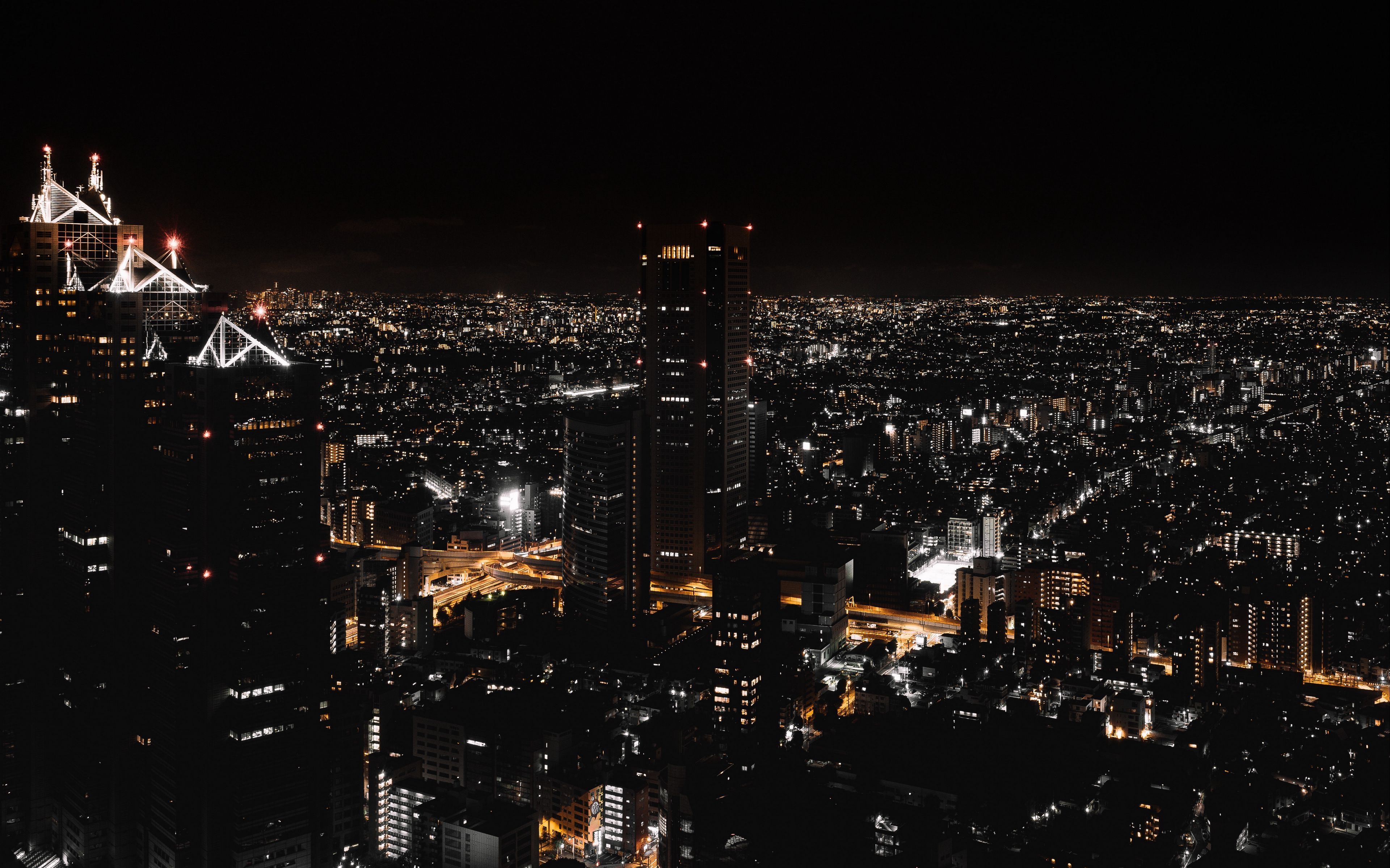 Download wallpaper 3840x2400 night city, view from above, city