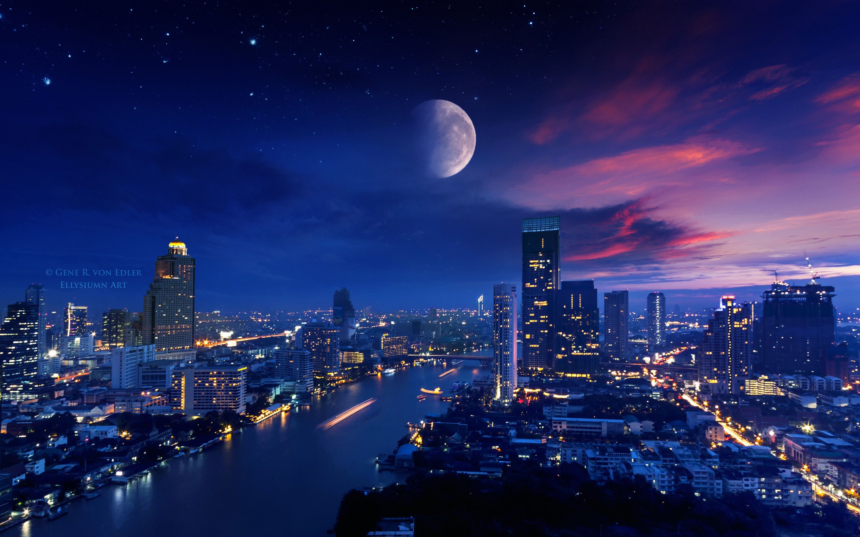 City Lights Moon Vibrant 4k Macbook Pro Retina HD 4k