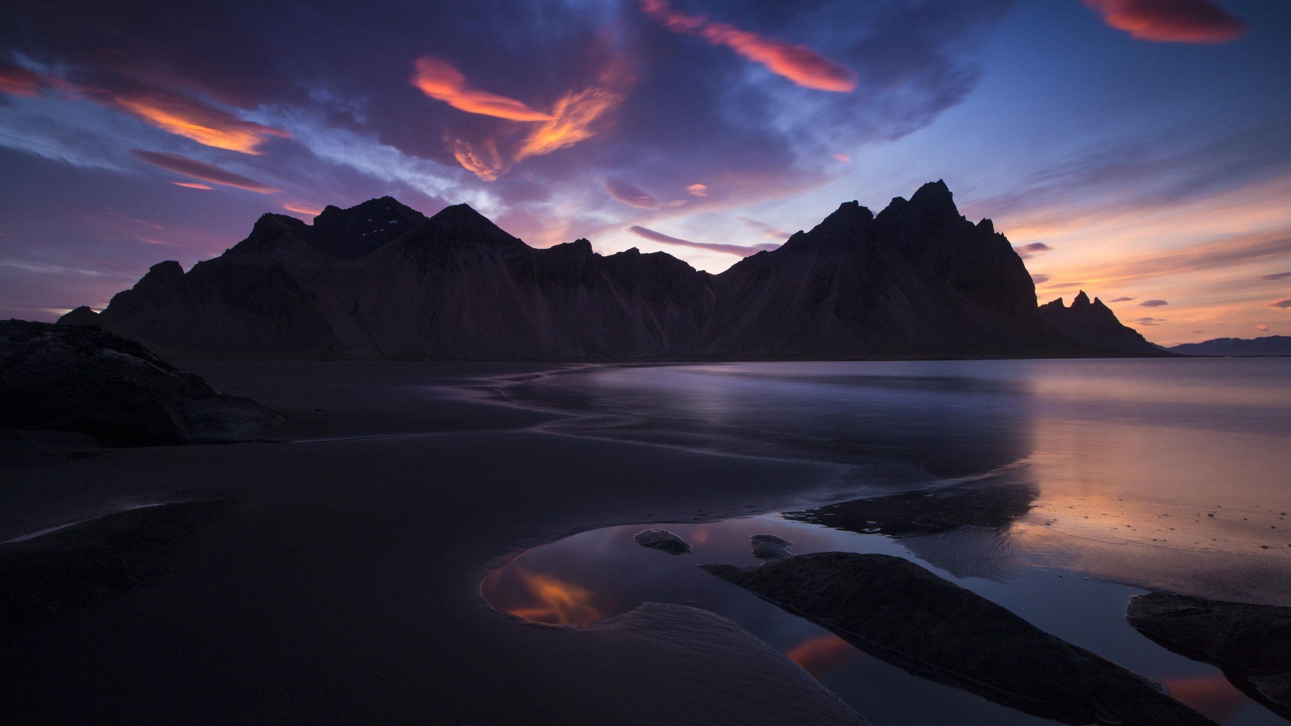 Iceland Rocks Mountains Sunset Landscape 5k 1440P