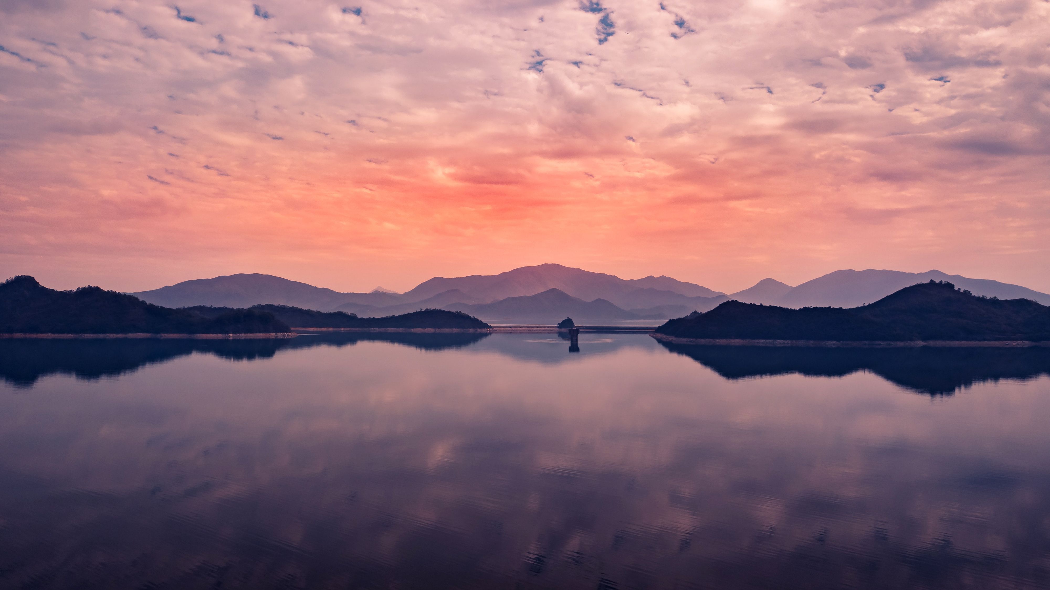 Mountains Sunset Reflection 4K Wallpaper