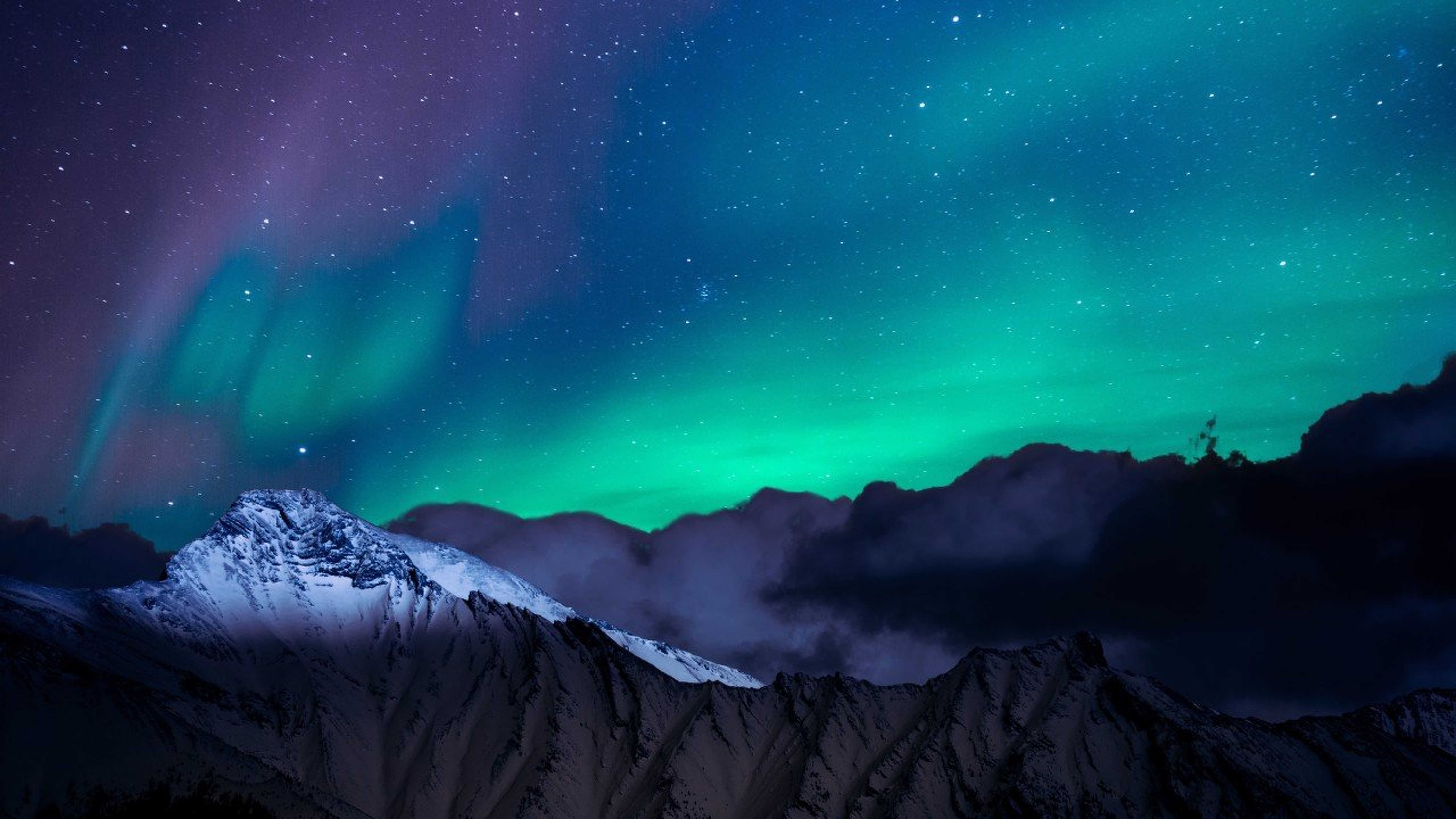 Northern Lights Night Sky Mountains Landscape 4K HD Wallpaper