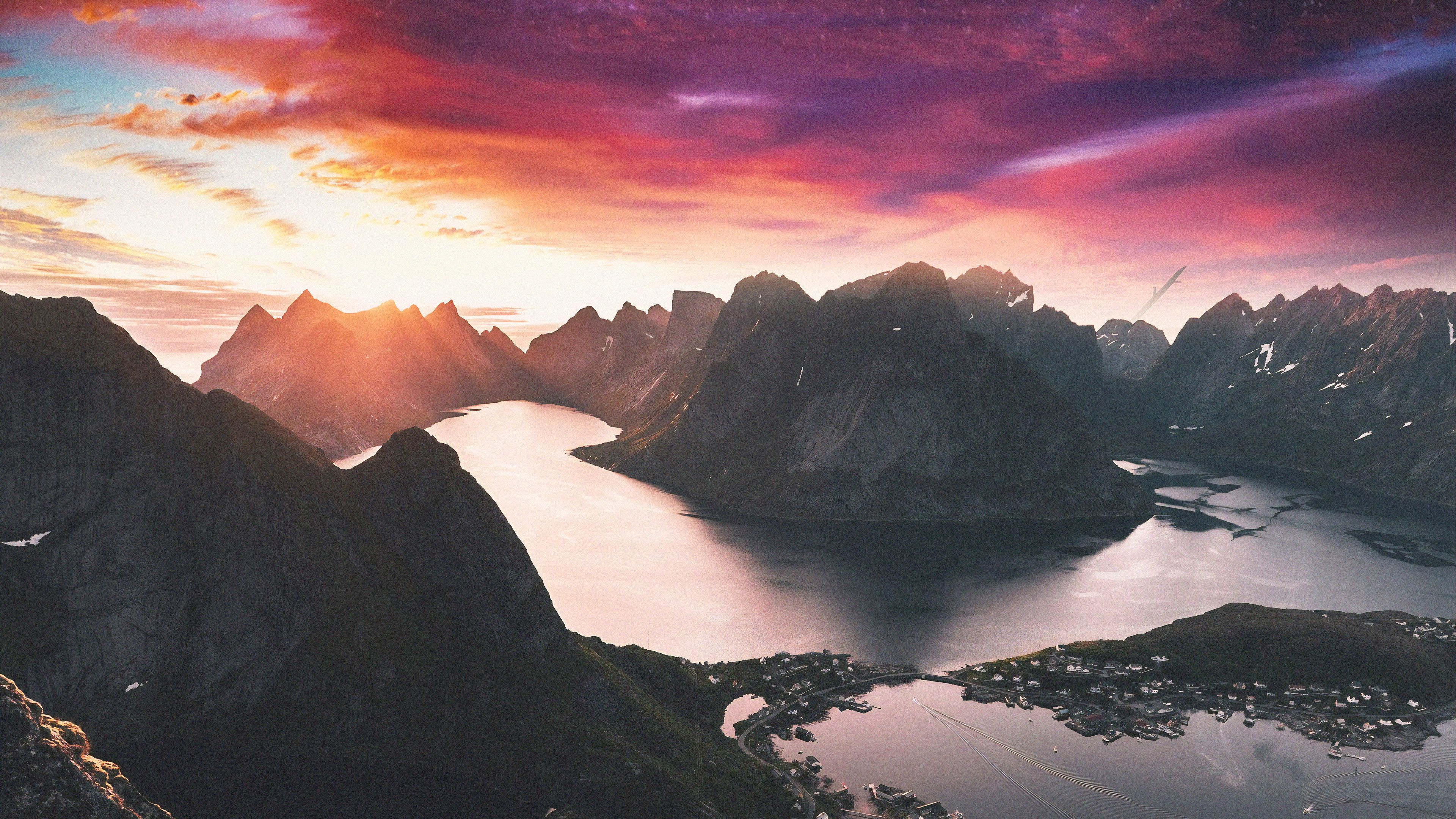 Download 3840x2160 wallpaper beautiful mountains, sunset, scenery