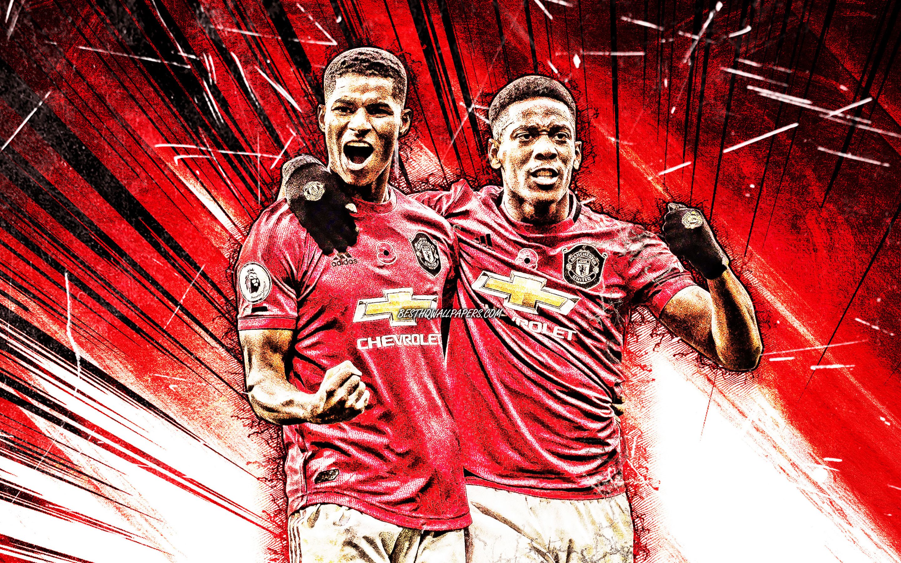 Download wallpapers Rashford and Martial, grunge art, Manchester