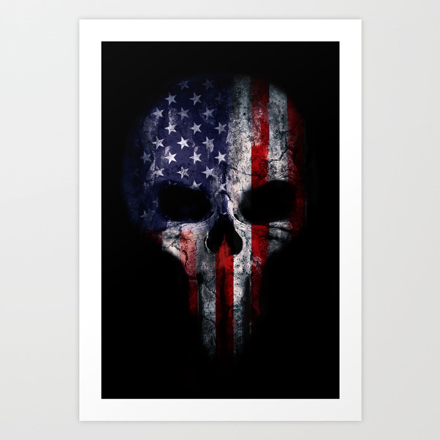 American Flag Punisher Skull Grunge Distress USA Art Print