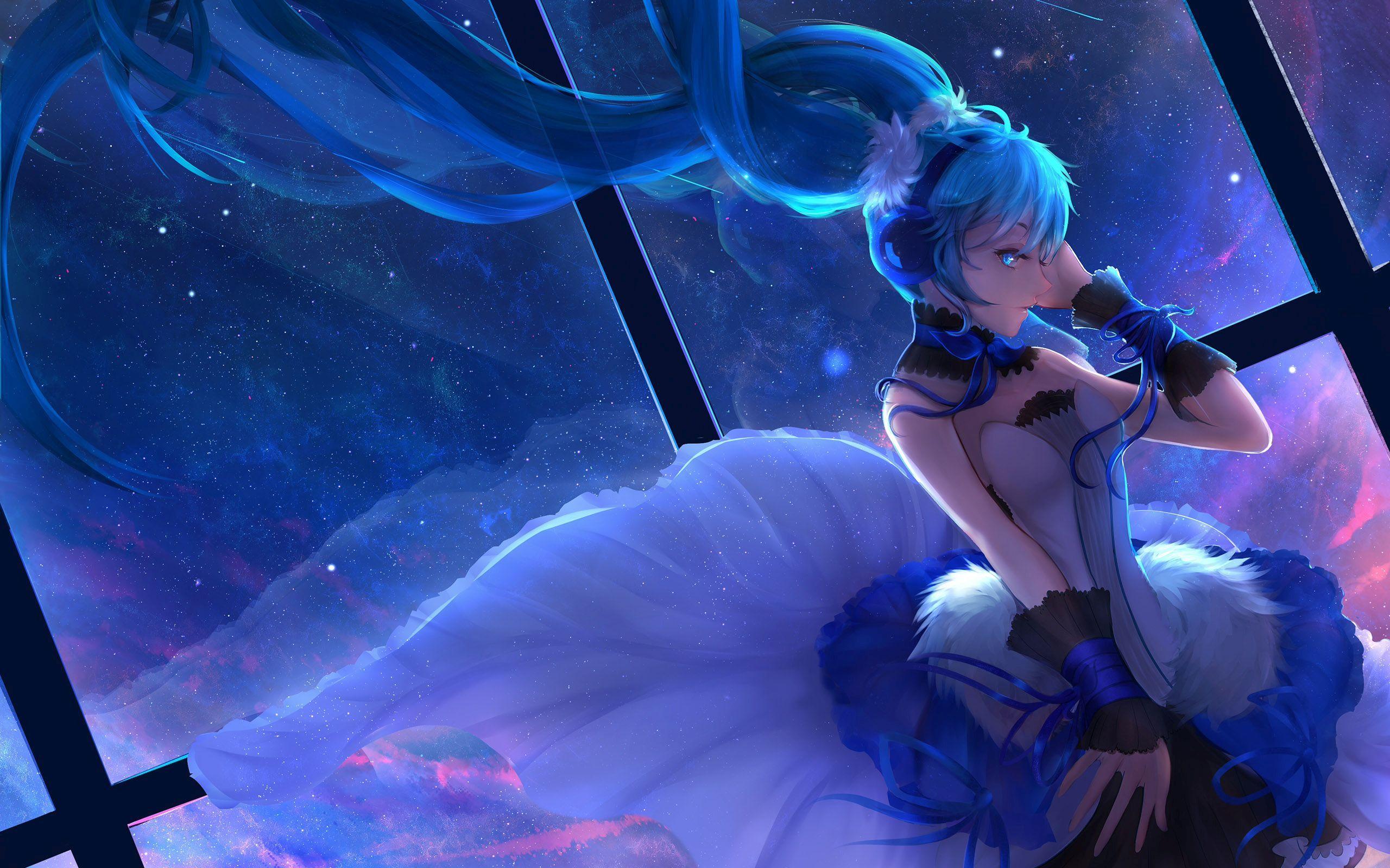 Hatsune Miku listening to music HD desktop wallpaper