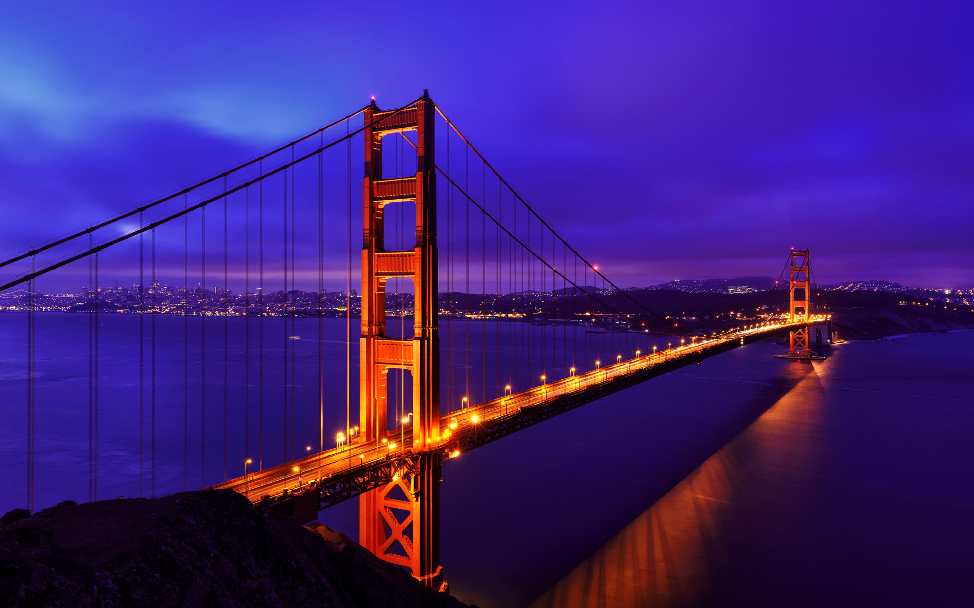 Golden Gate Bridge Blue Night Suspension Bridge In San Francisco