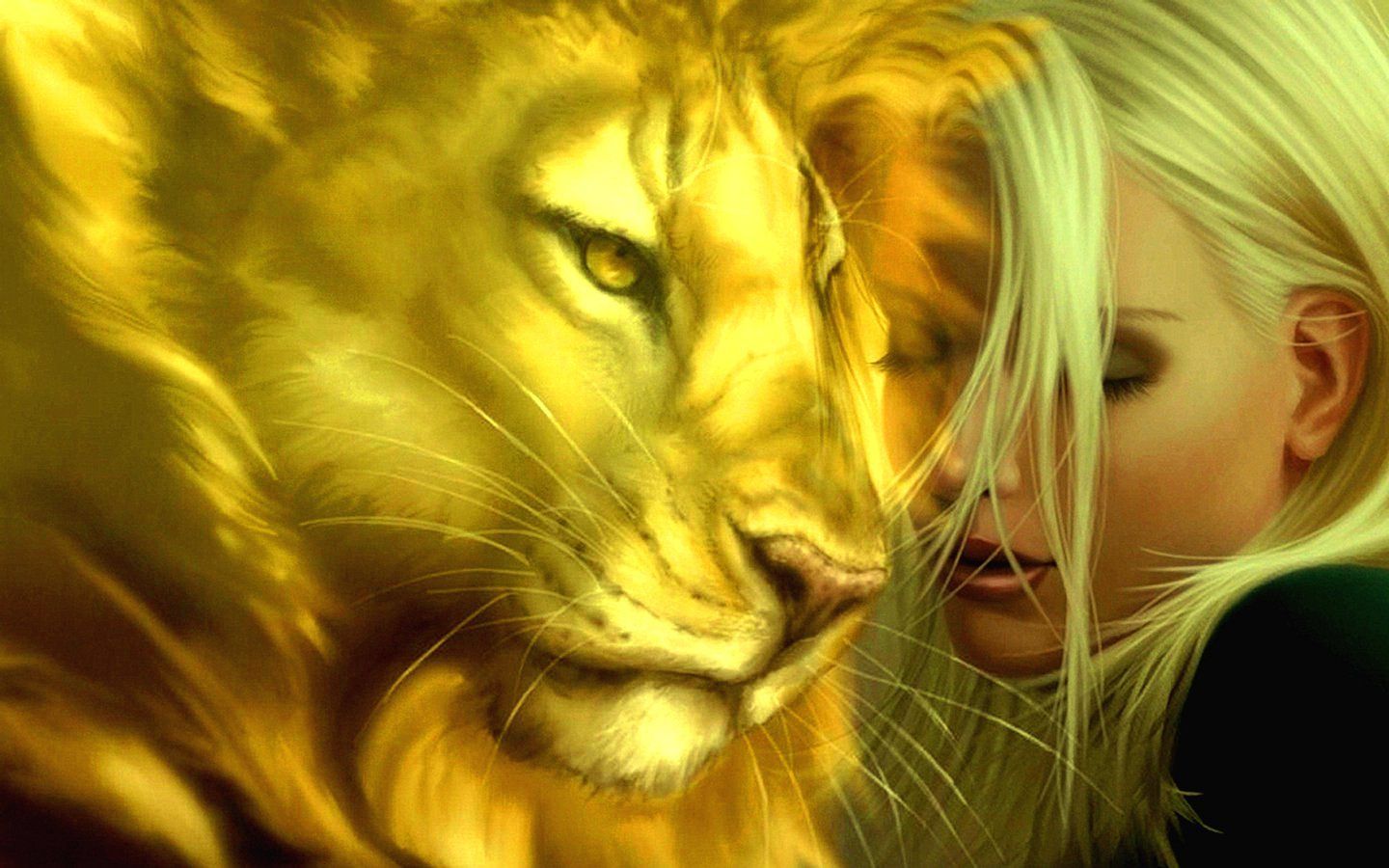 Wallpaper Lion And Girl Fantasy x 900 Fairy