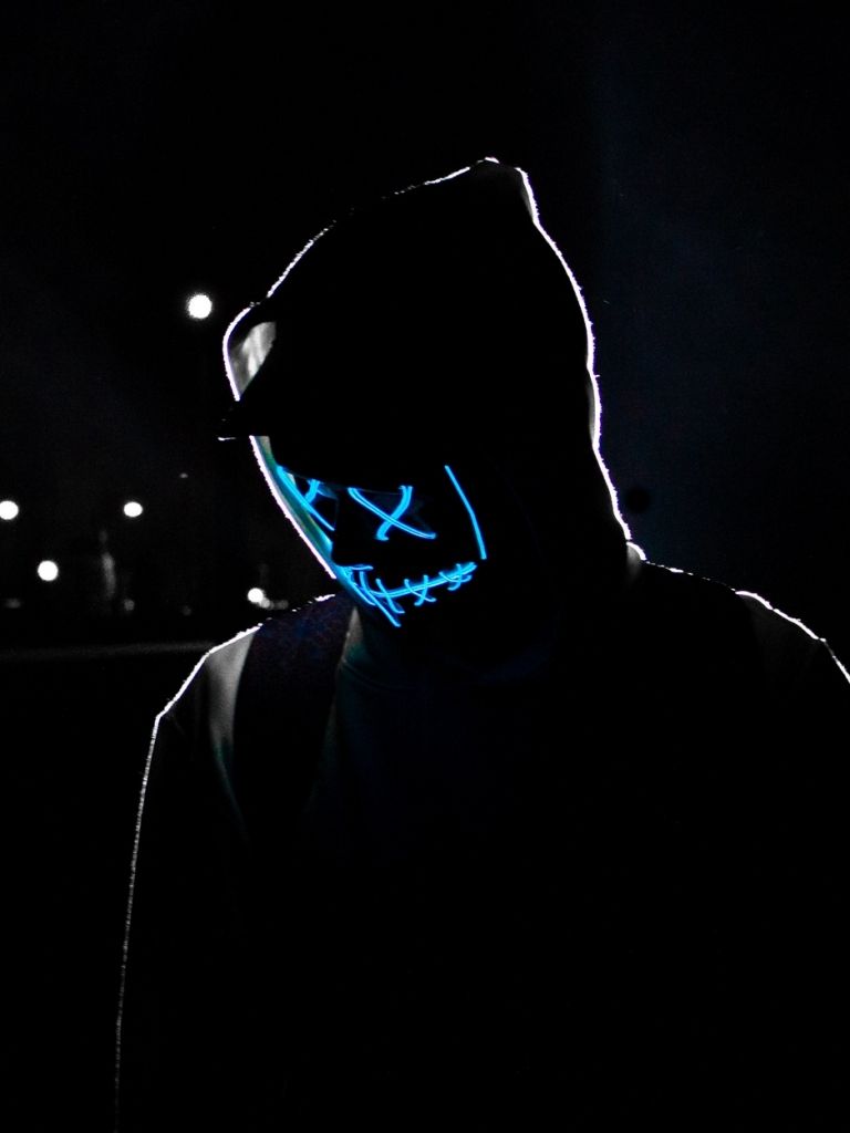 Free download Download wallpapers 938x1668 man hood mask neon glow