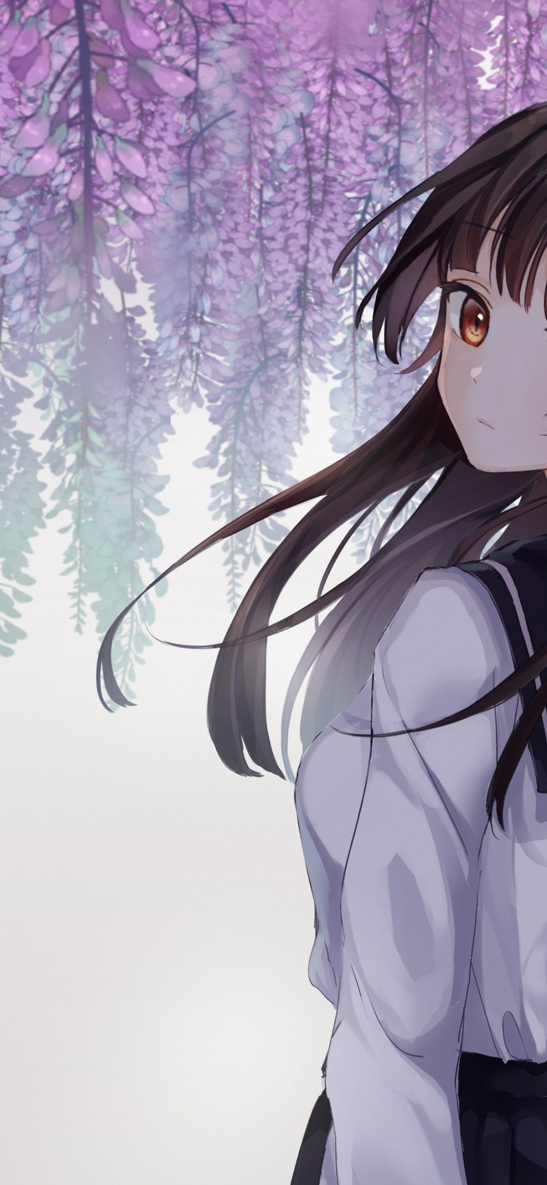 Download 1125x2436 Anime School Girl, Cherry Blossom, Back View