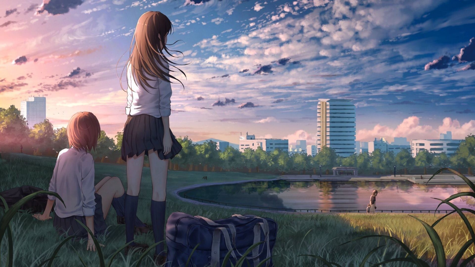 Wallpaper Friends, School Dress, Outdoor, Anime Girls Girl
