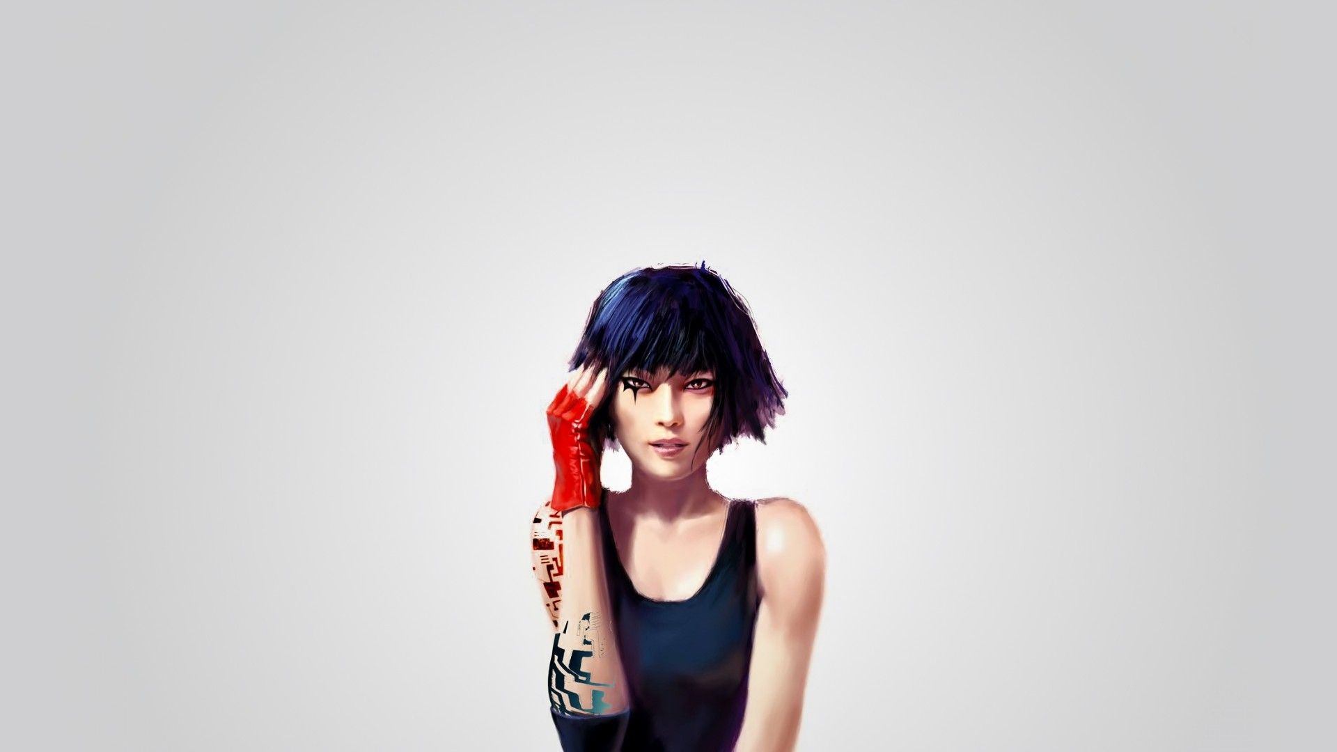 tattoos, women, video games, gloves, faith, Mirrors Edge