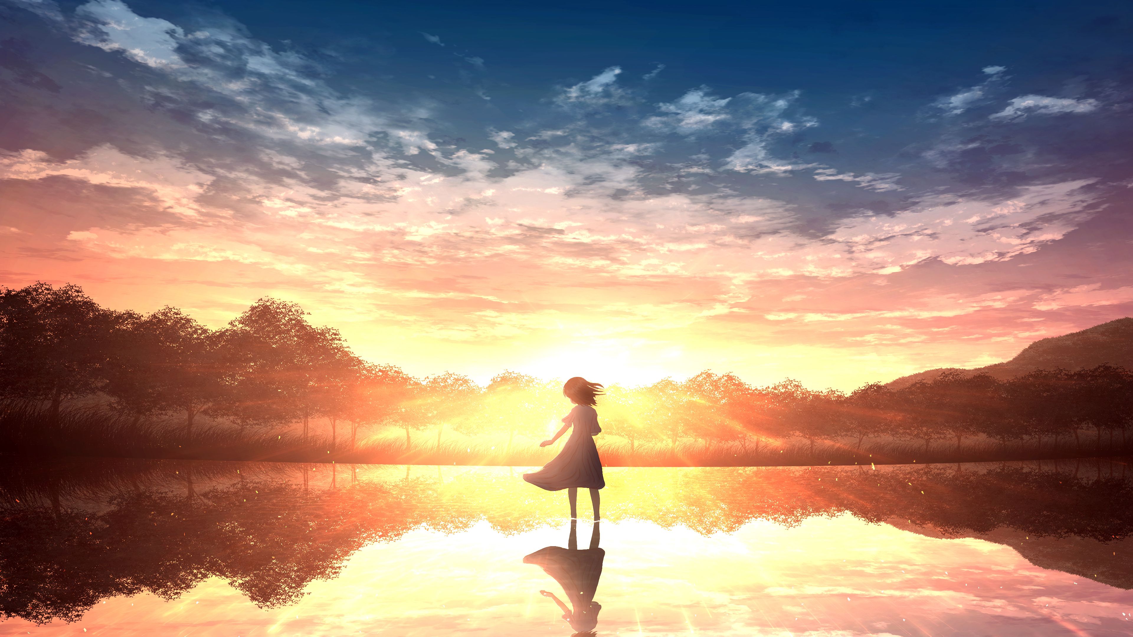 Wallpaper Anime girl, Sunset, 4K, Anime