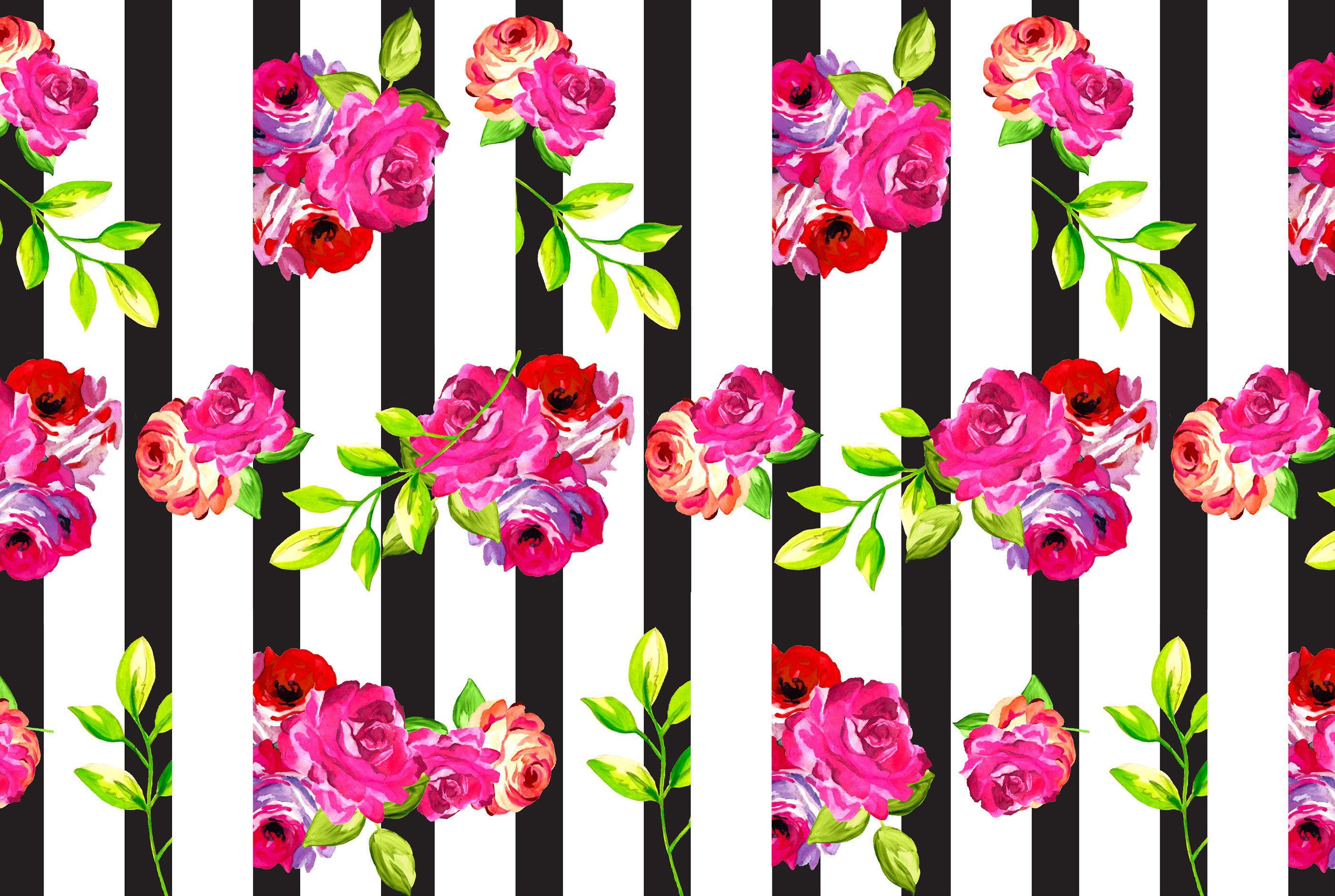 February floral and stripes phone + desktop background wallpaper