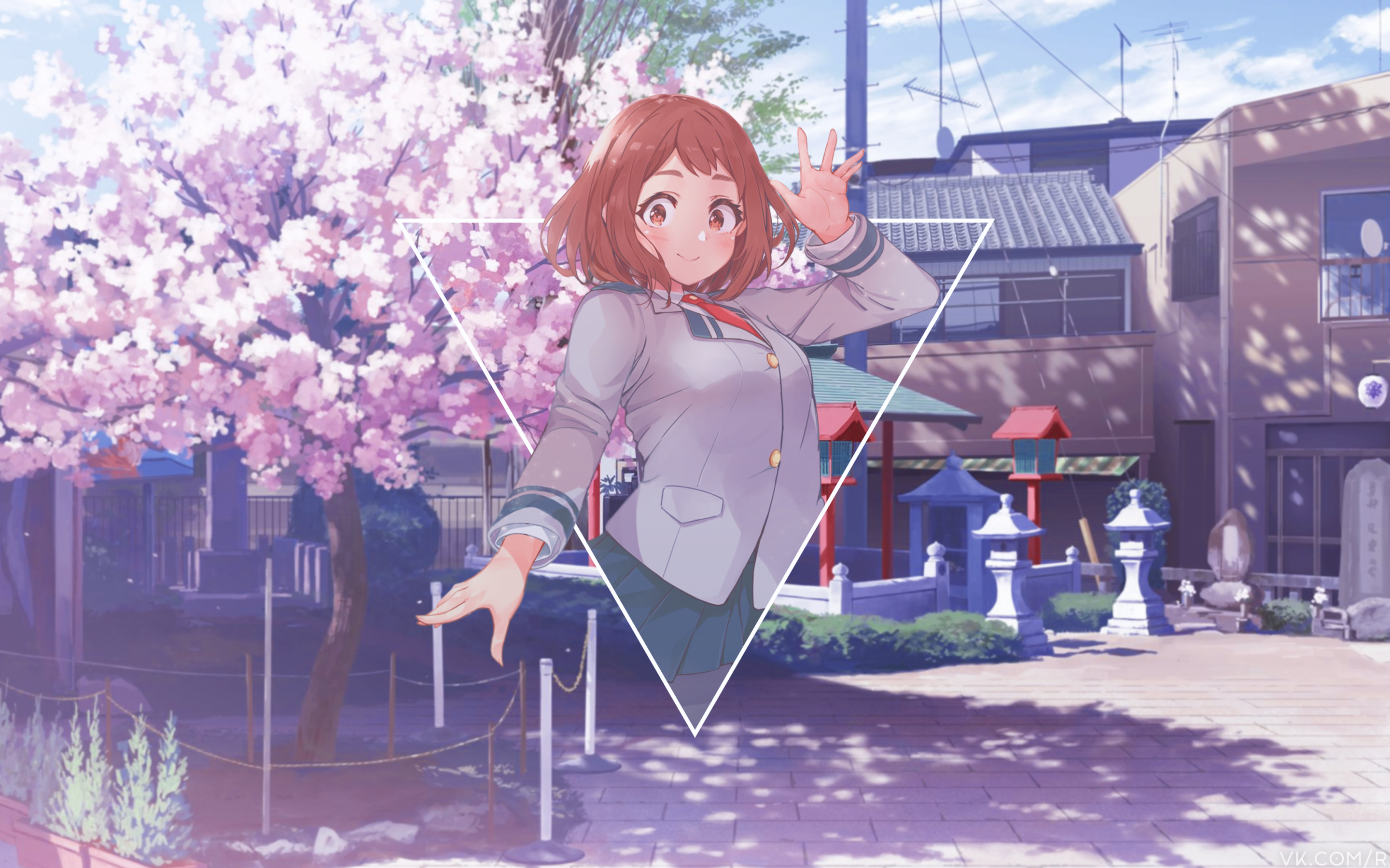 Download 2880x1800 Anime Girl, Redhead, Short Hair, Cherry Blossom