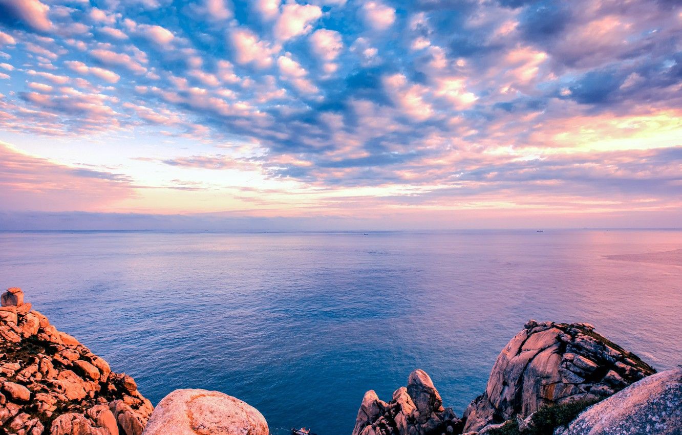 Wallpaper sea, the sky, clouds, sunset, the ocean, rocks, sky, sea