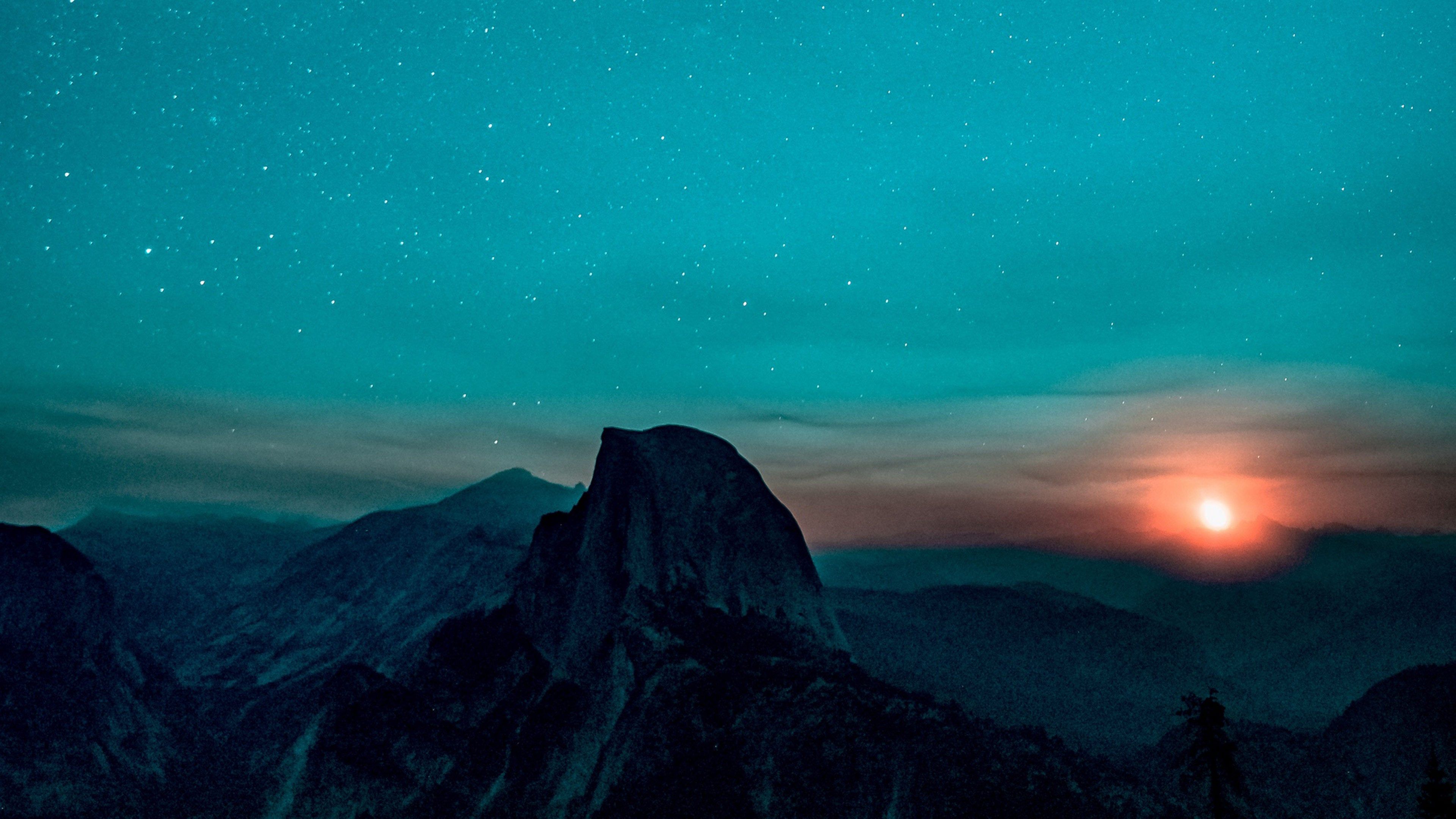Starry Sky With Mountains and Sunrise 4K wallpaper