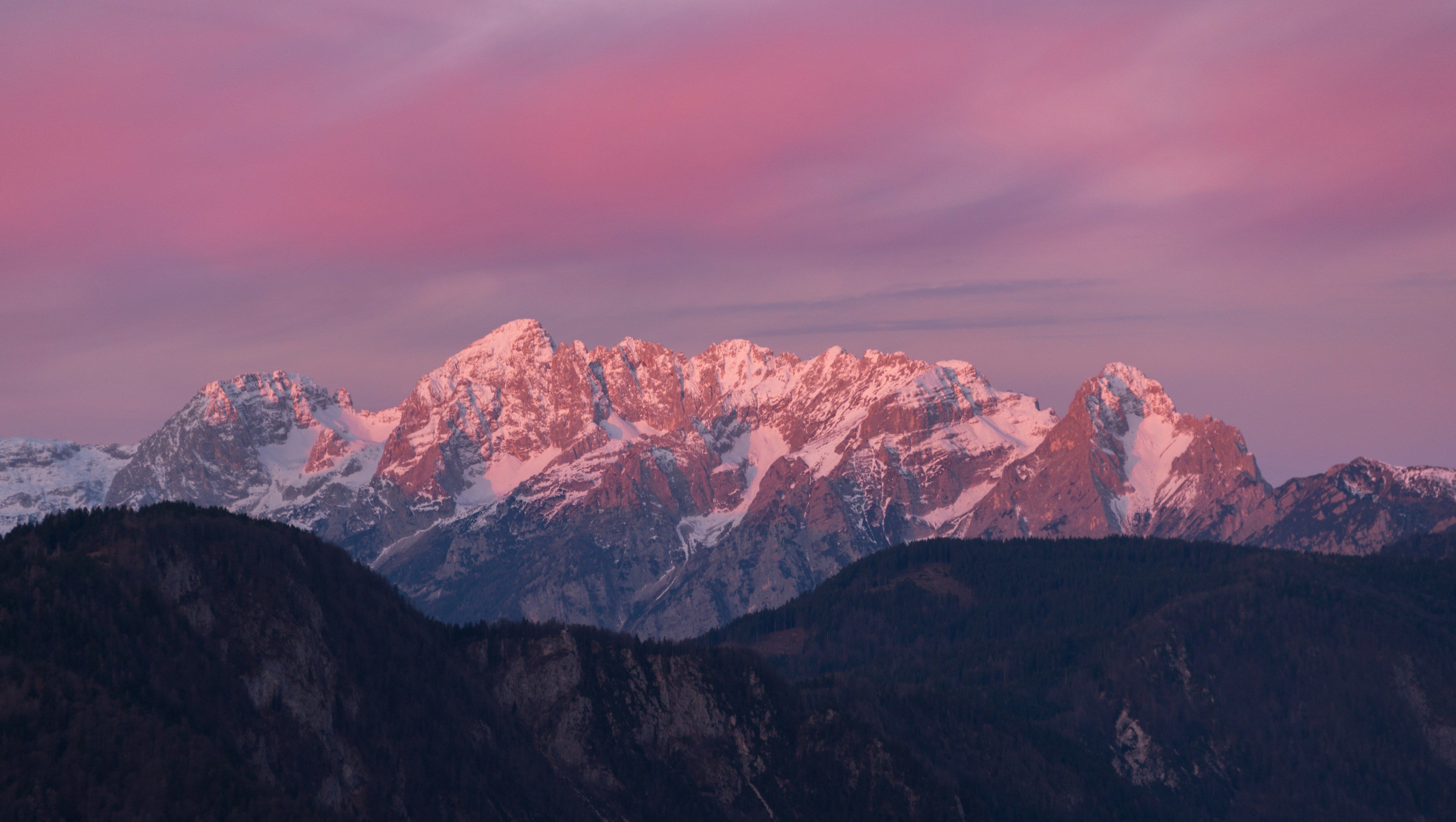 Pink Sunrise In The Mountains 4k Wallpaper
