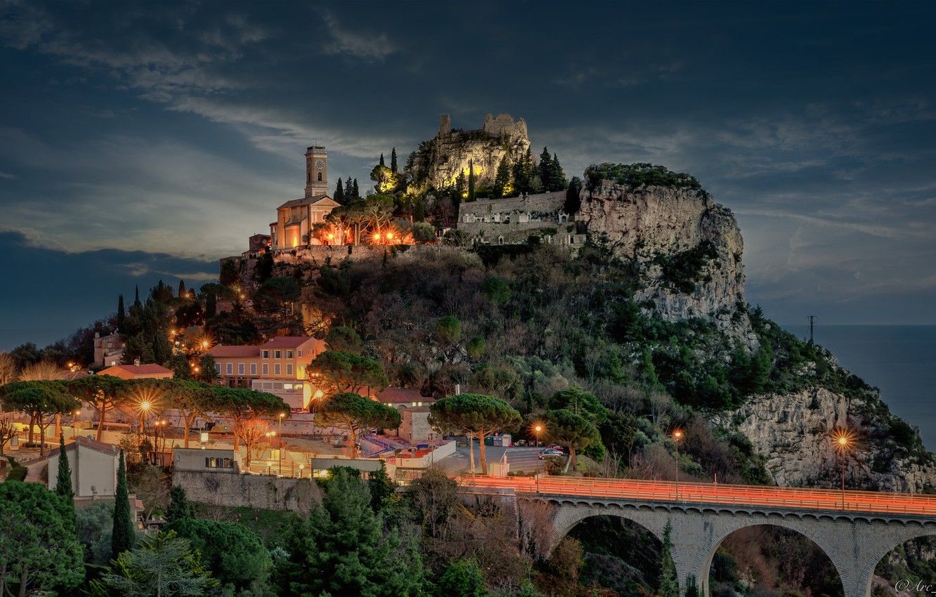 Wallpaper sea, bridge, France, home, village, hill, France, Cote d