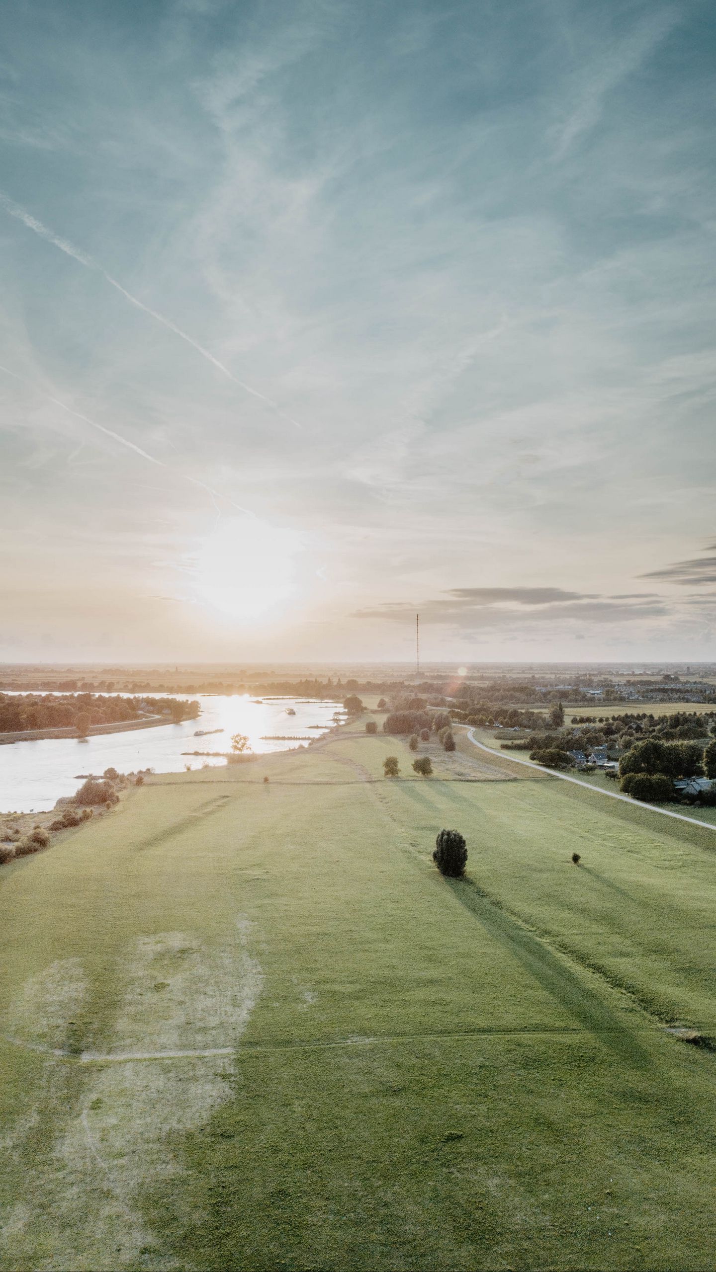 Download wallpaper 1440x2560 meadow, river, country, village