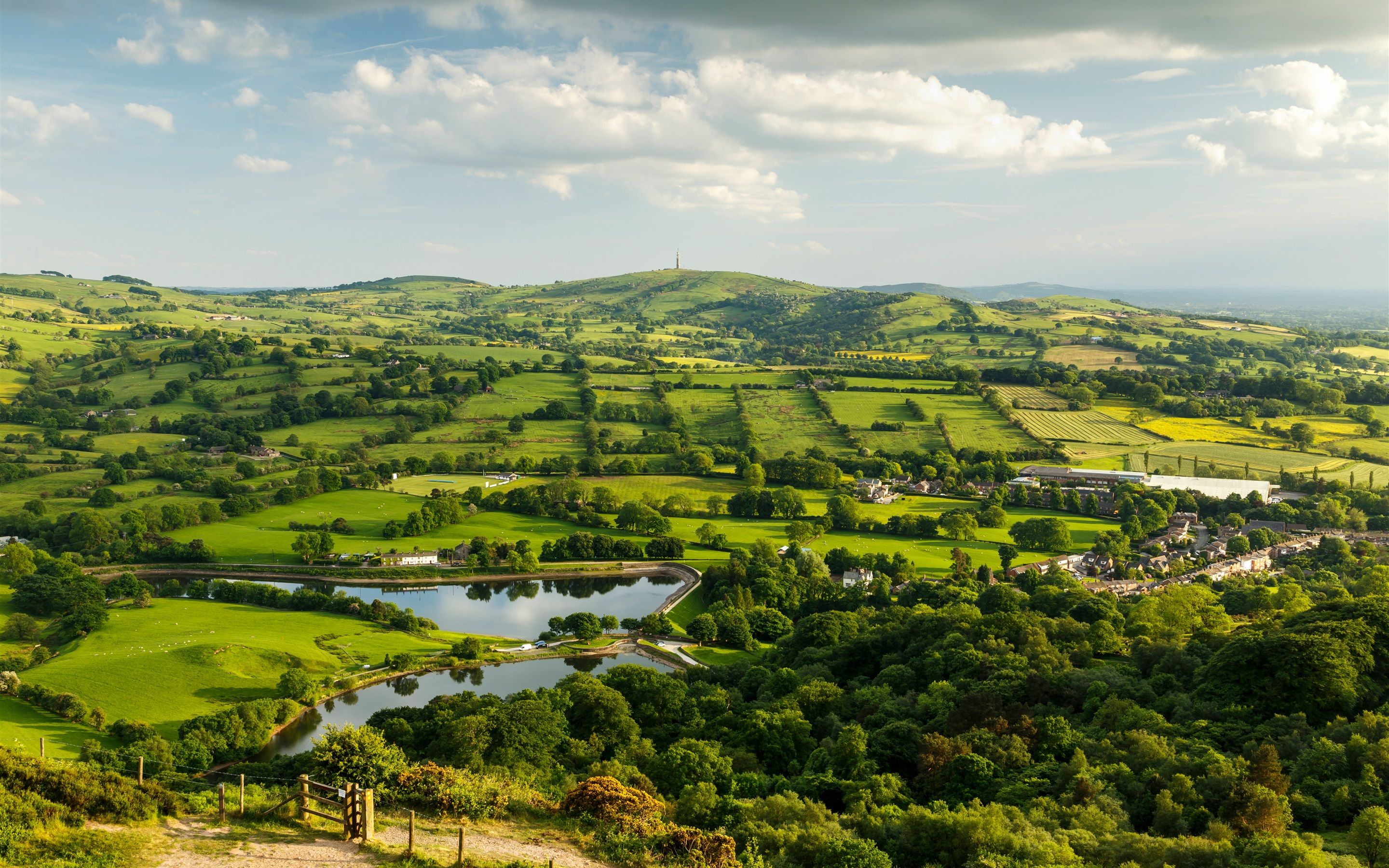 Wallpaper Tegg's Nose Country Park, UK, fields, meadow, houses