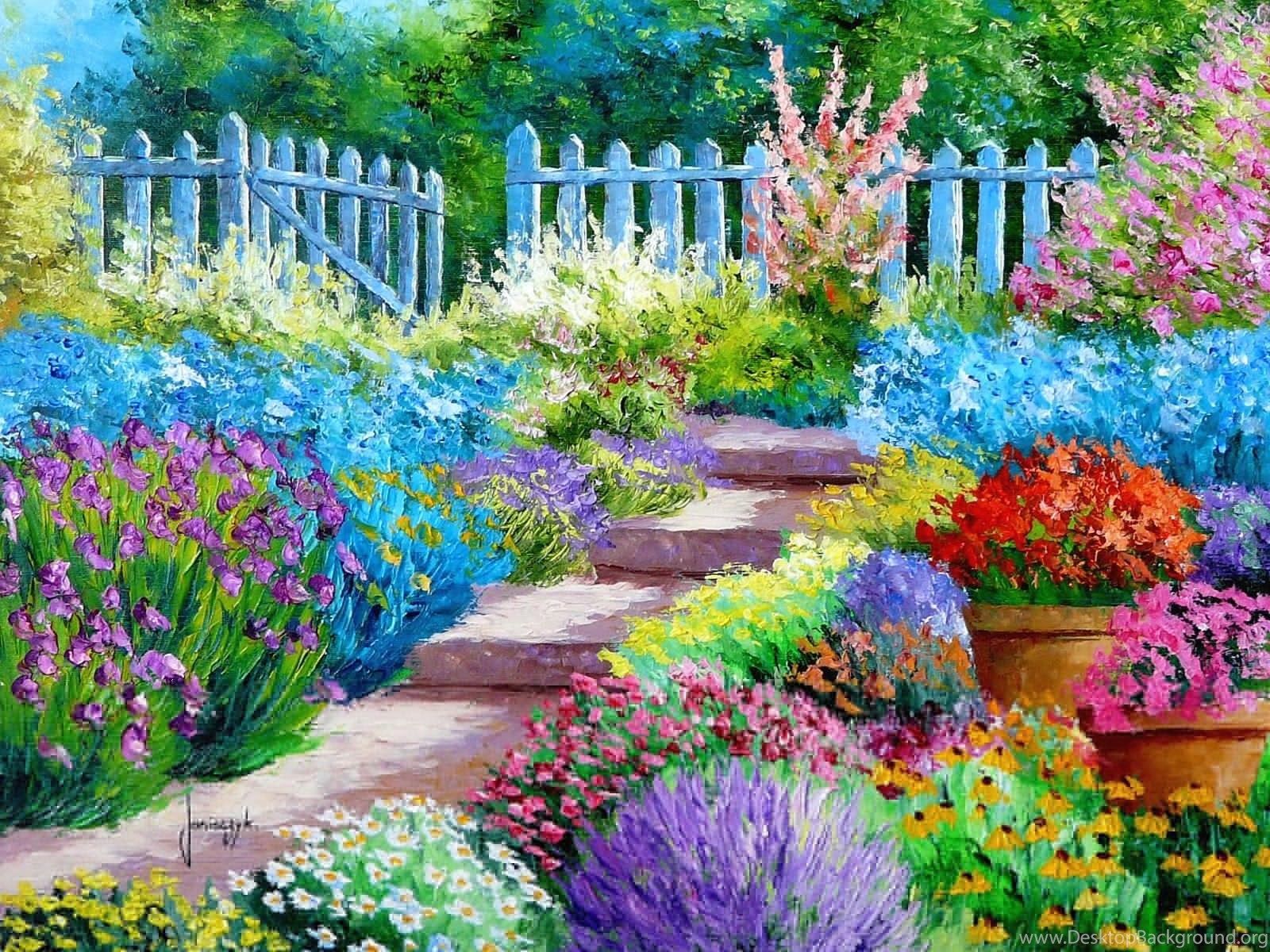 Flower Garden Painting Art Wallpaper Desktop Background