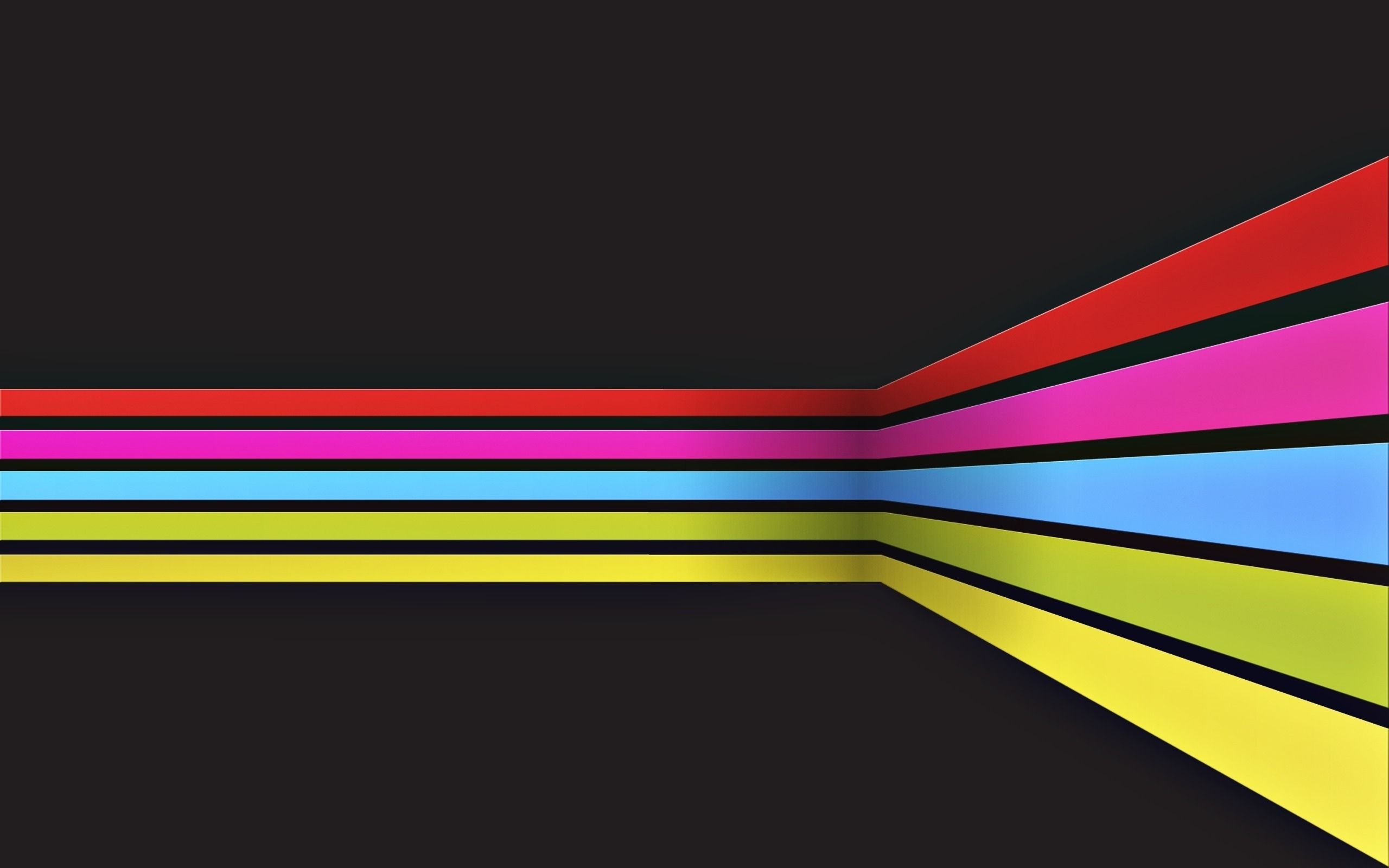 Red, Pink, Blue, and Yellow Lines Against Black
