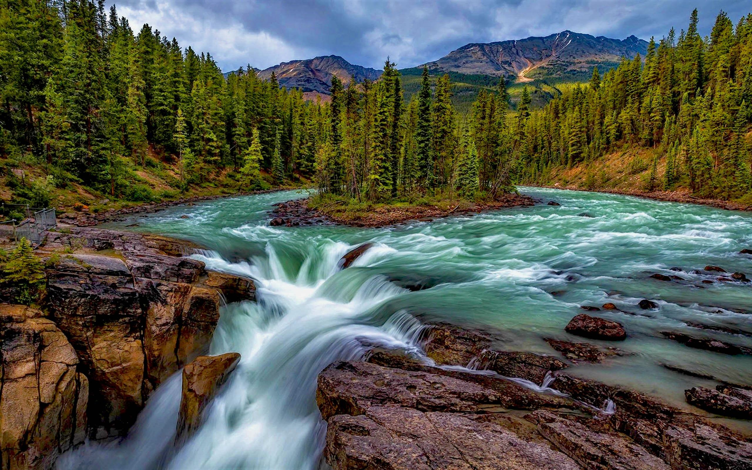 Earth, Mountain, River, Forest, Waterfall Wallpaper
