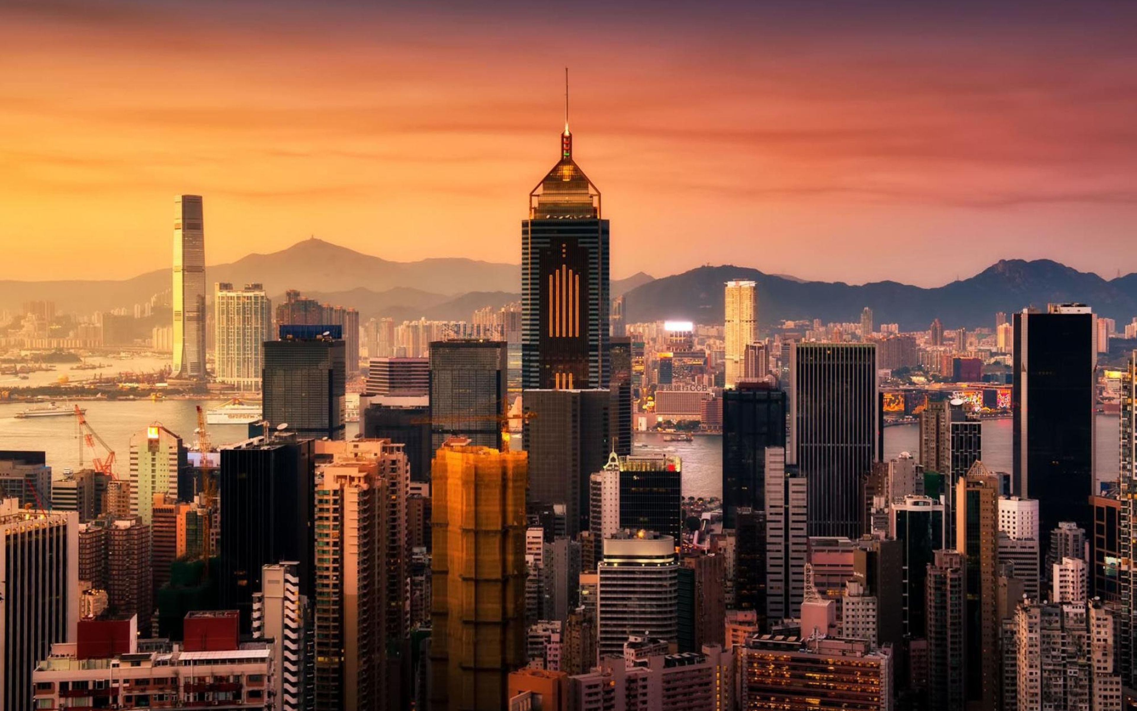 hong kong, sunset, buildings 4K 3840x2400 Resolution