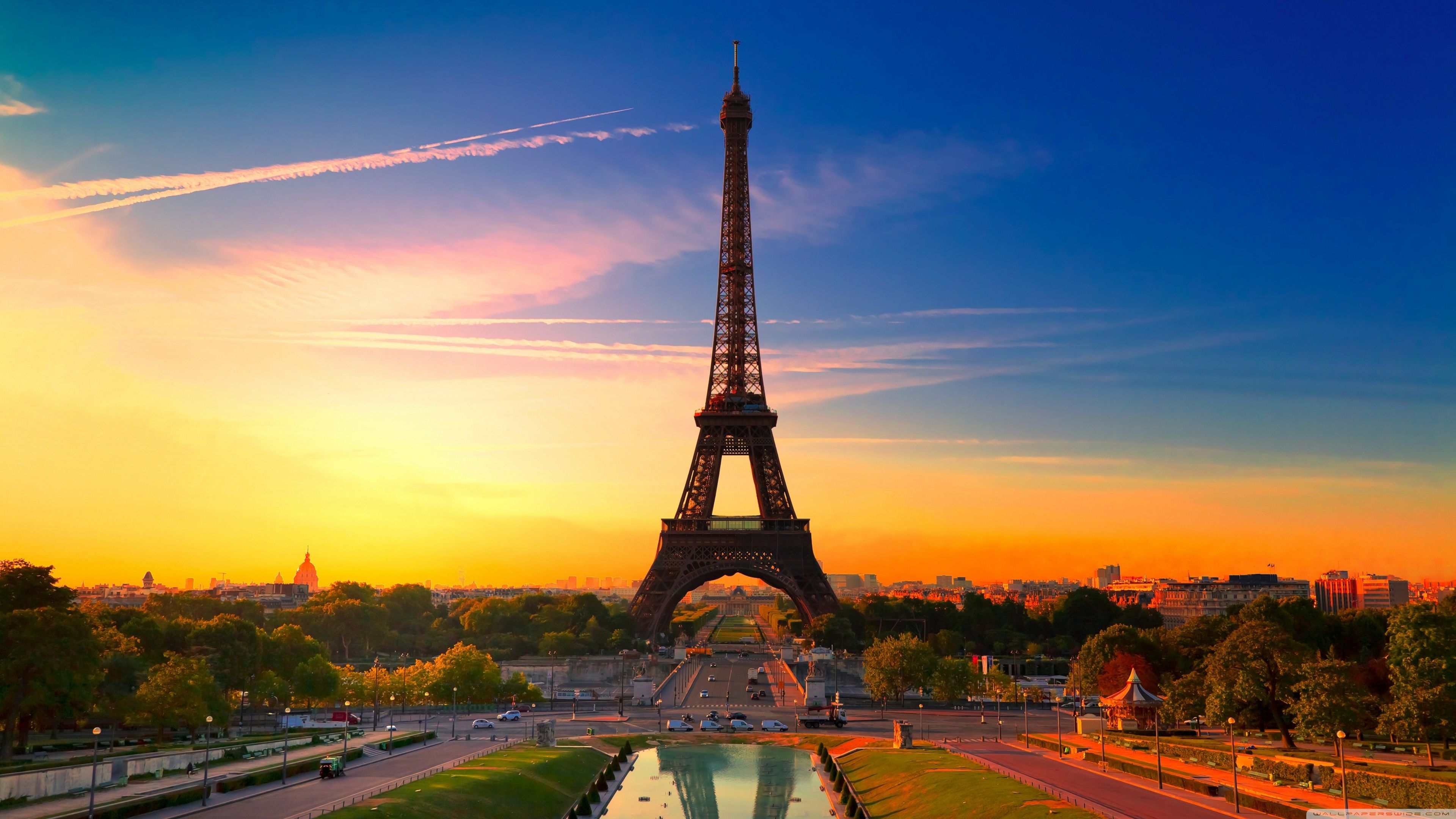 Eiffel Tower at Sunrise Ultra HD Desktop Background Wallpaper