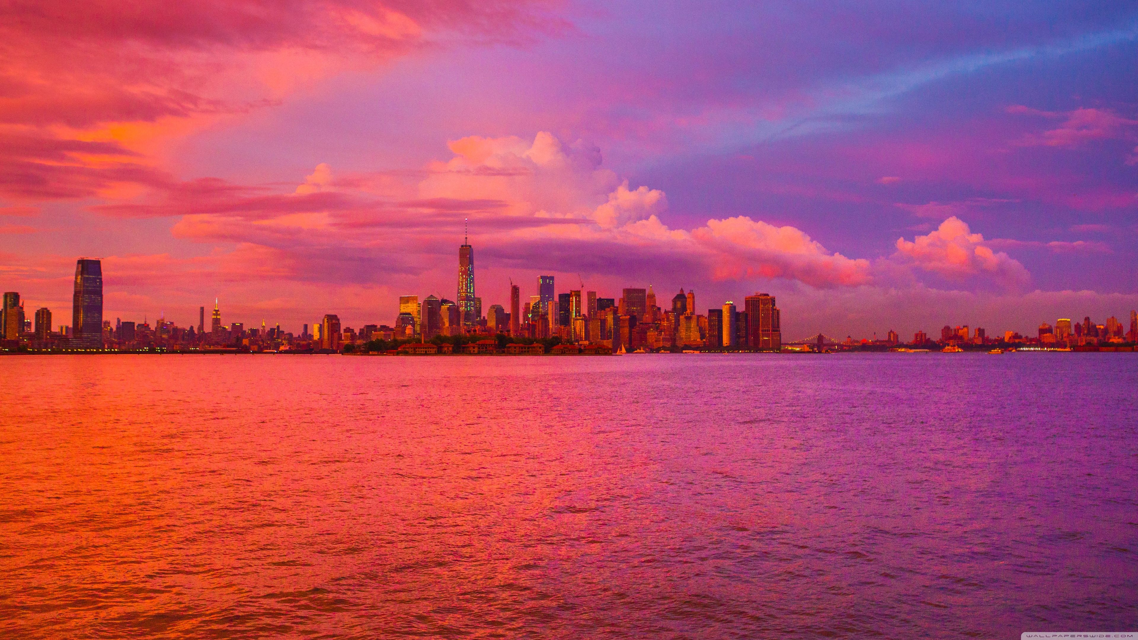 New York City Pink Sunset Ultra HD Desktop Background Wallpaper for 4K UHD TV, Widescreen & UltraWide Desktop & Laptop, Tablet