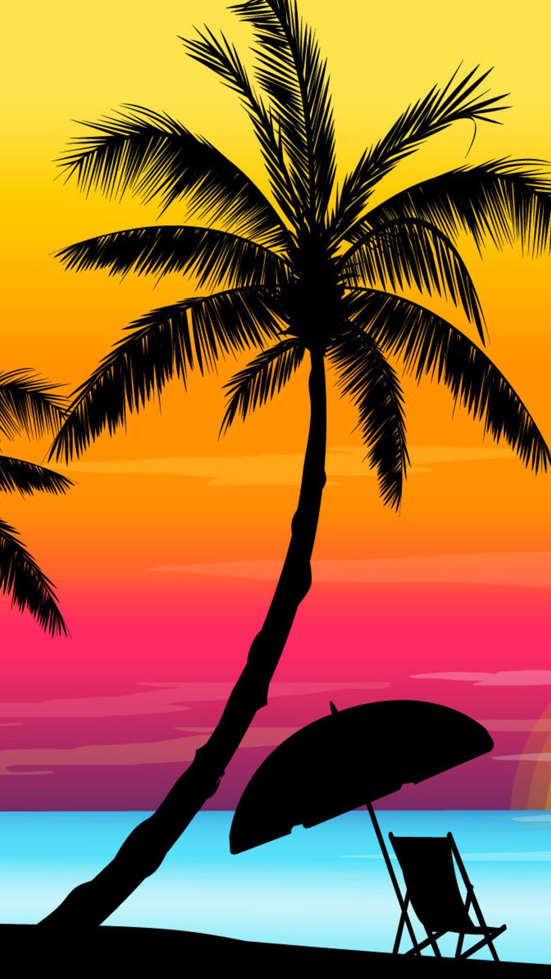 Colorful Beach Sunset Silhouette Android Wallpaper free download