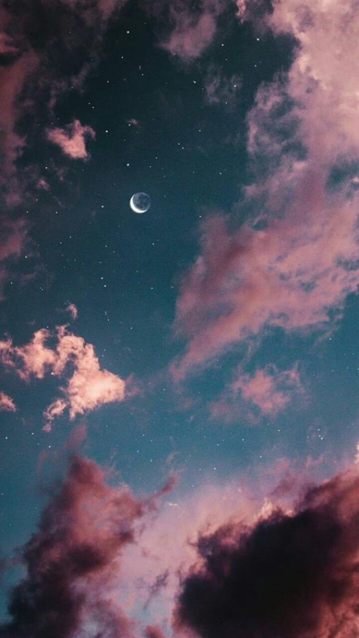 cloud, pink, moon and sky