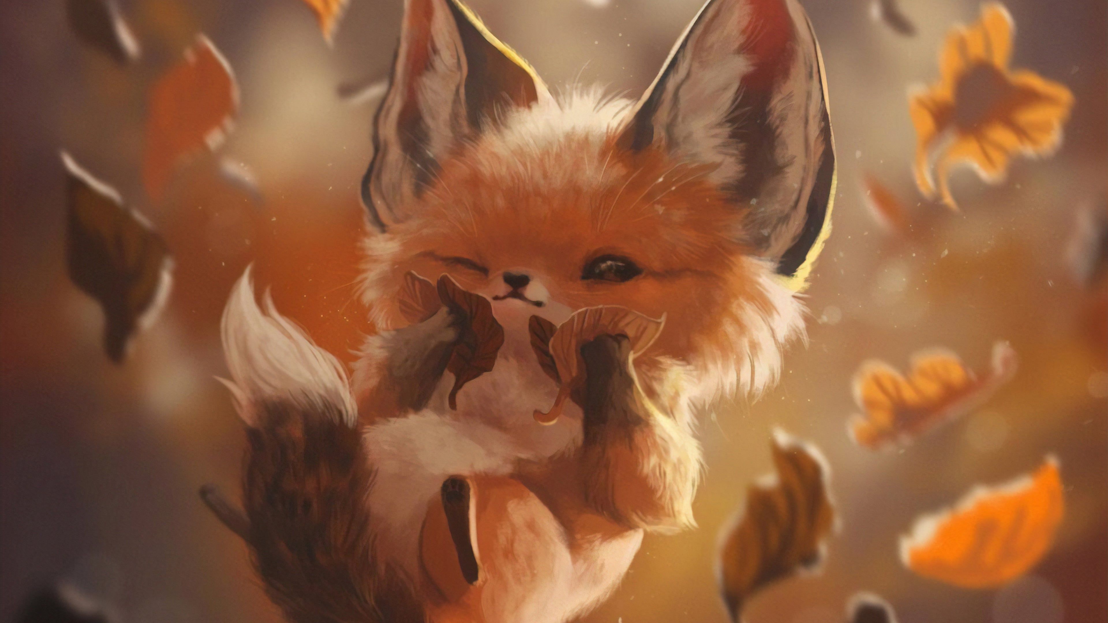 Autumn Lover Fox 4K wallpaper