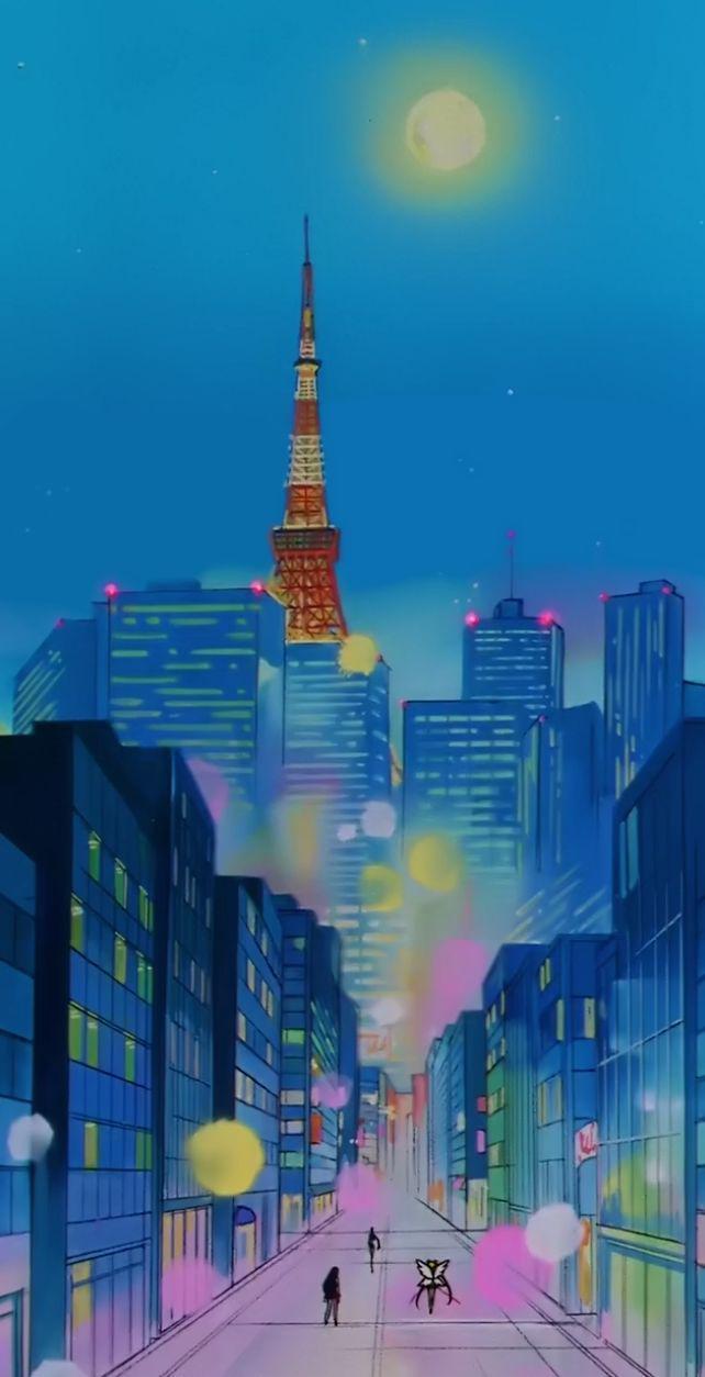 Vaporwave Anime City 80s 90s Futurism Aesthetic' Sticker | Spreadshirt