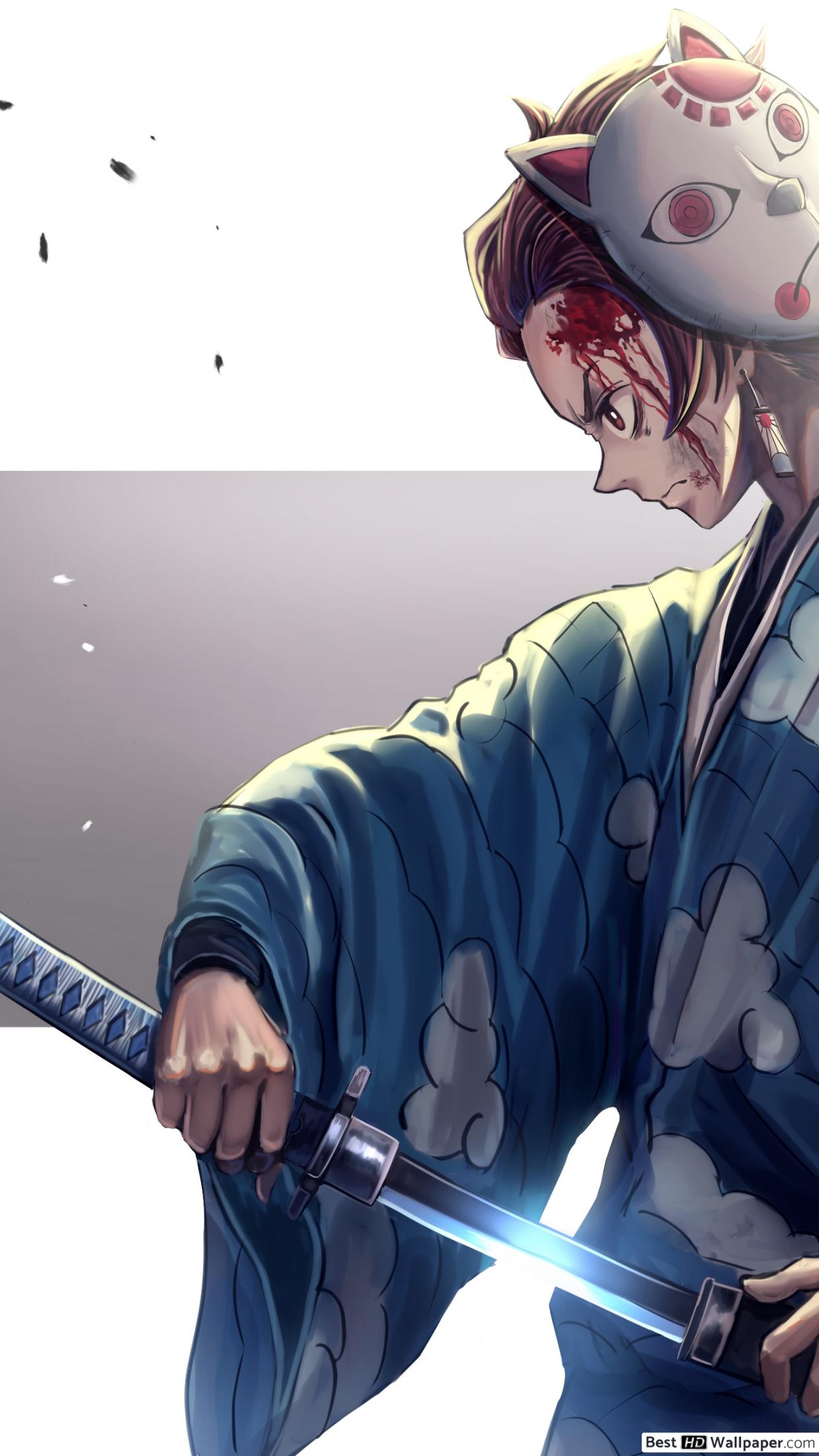Demon Slayer Kamado in blue kimono HD wallpaper download