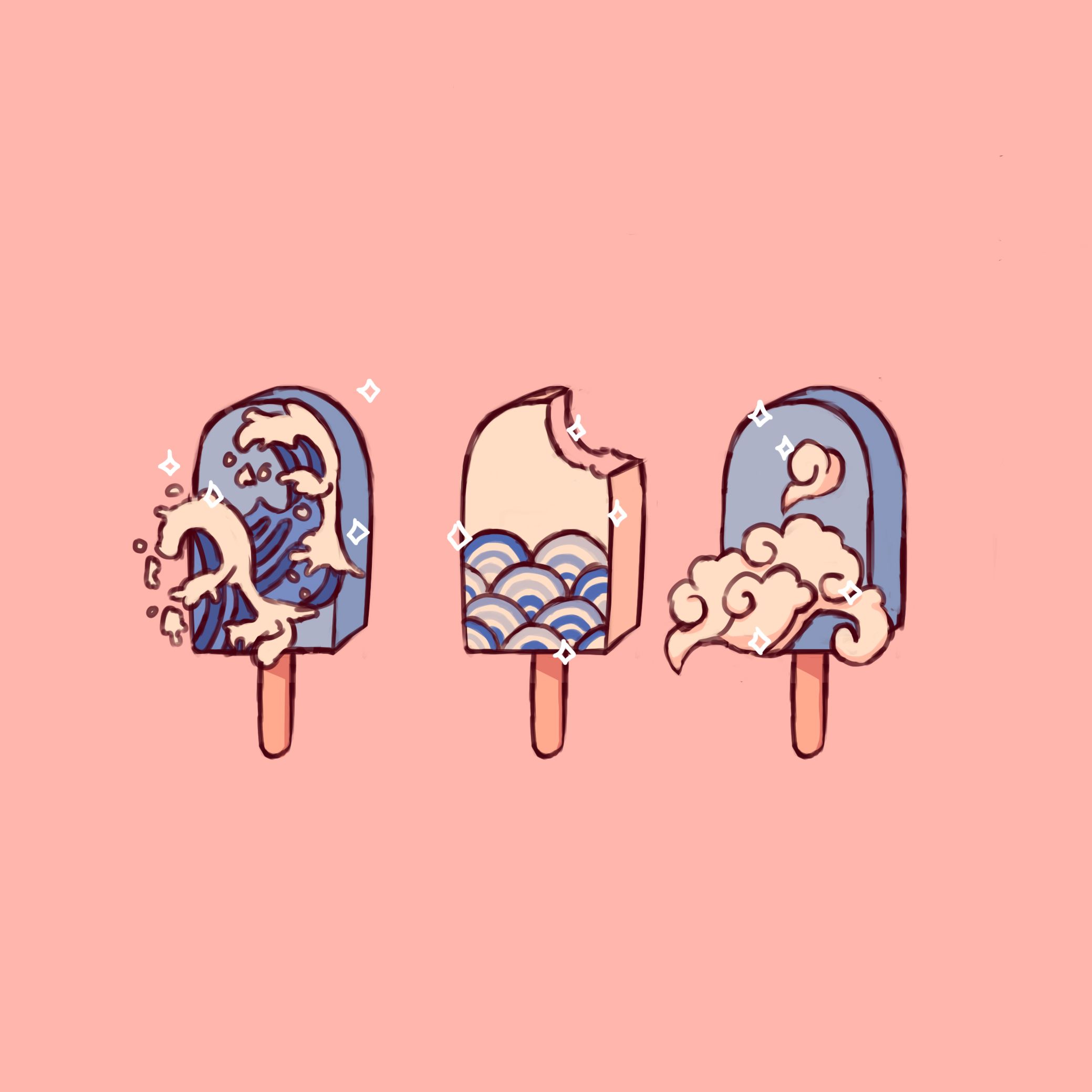 The Great Wave Ice Cream Sticker Pack Food Japanese