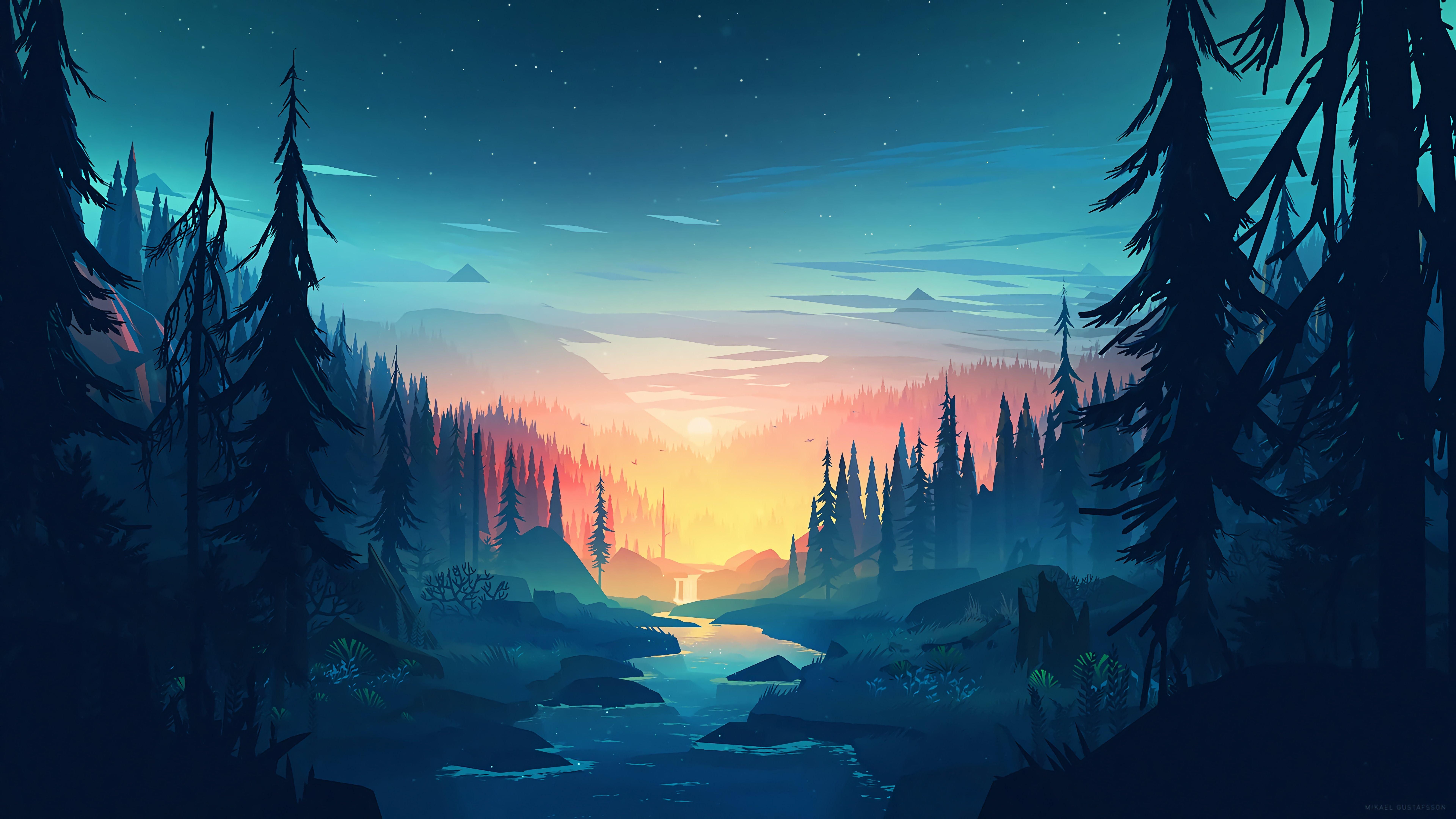 vector forest sunset forest #sunset #forest #nature #sky #atmosphere #darkness #tre. Beautiful landscape wallpaper, Landscape wallpaper, Desktop wallpaper macbook