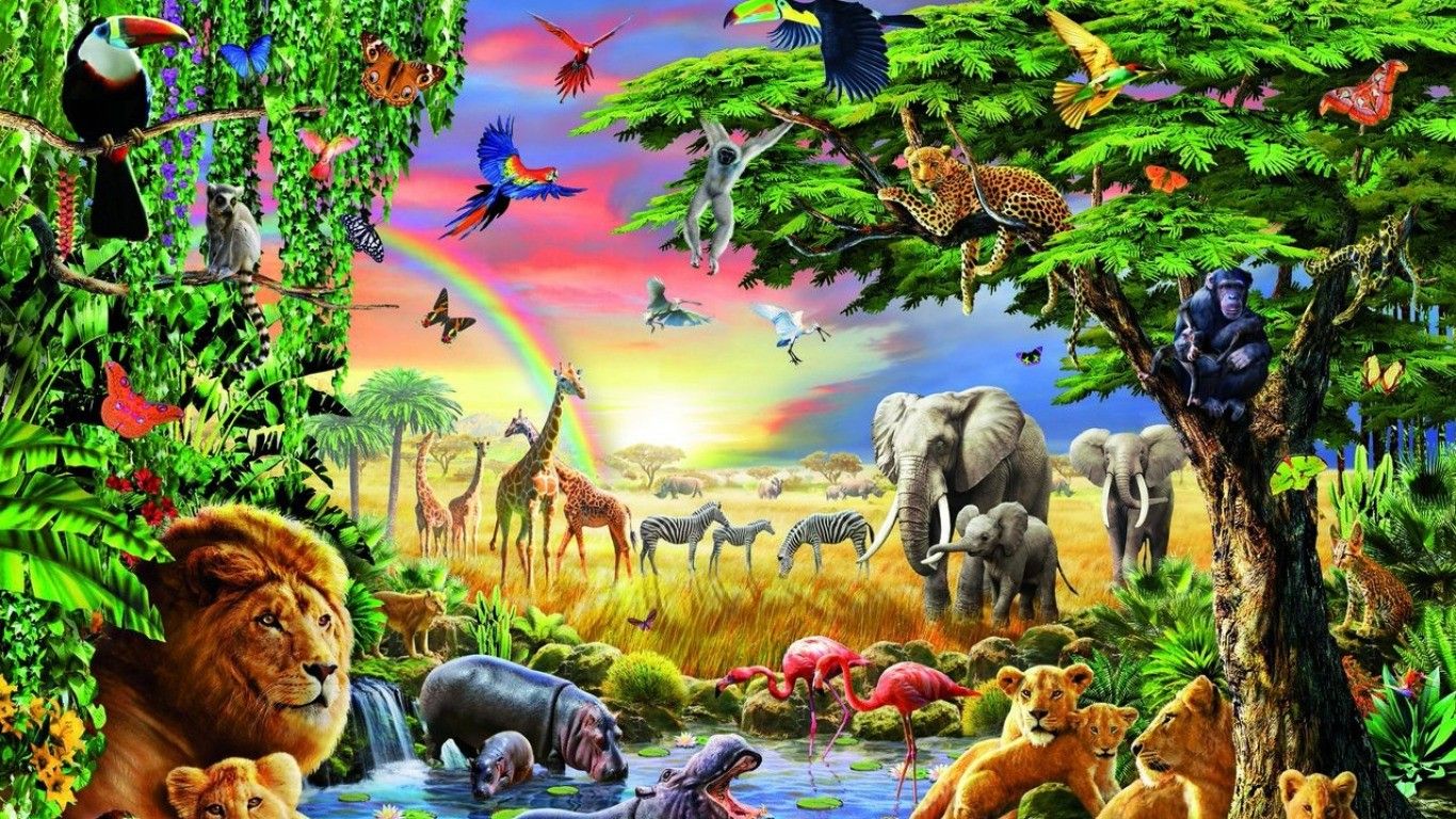 Jungle With Animals Background Wallpaper