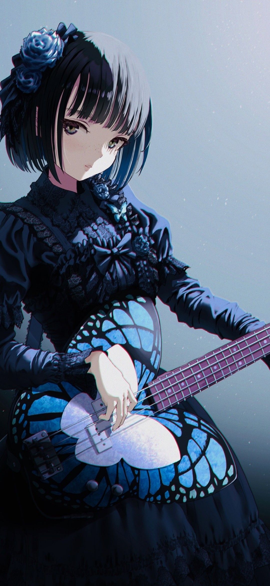 Download 1080x2340 Gothic Anime Girl, Lolita, Guitar, Instrument